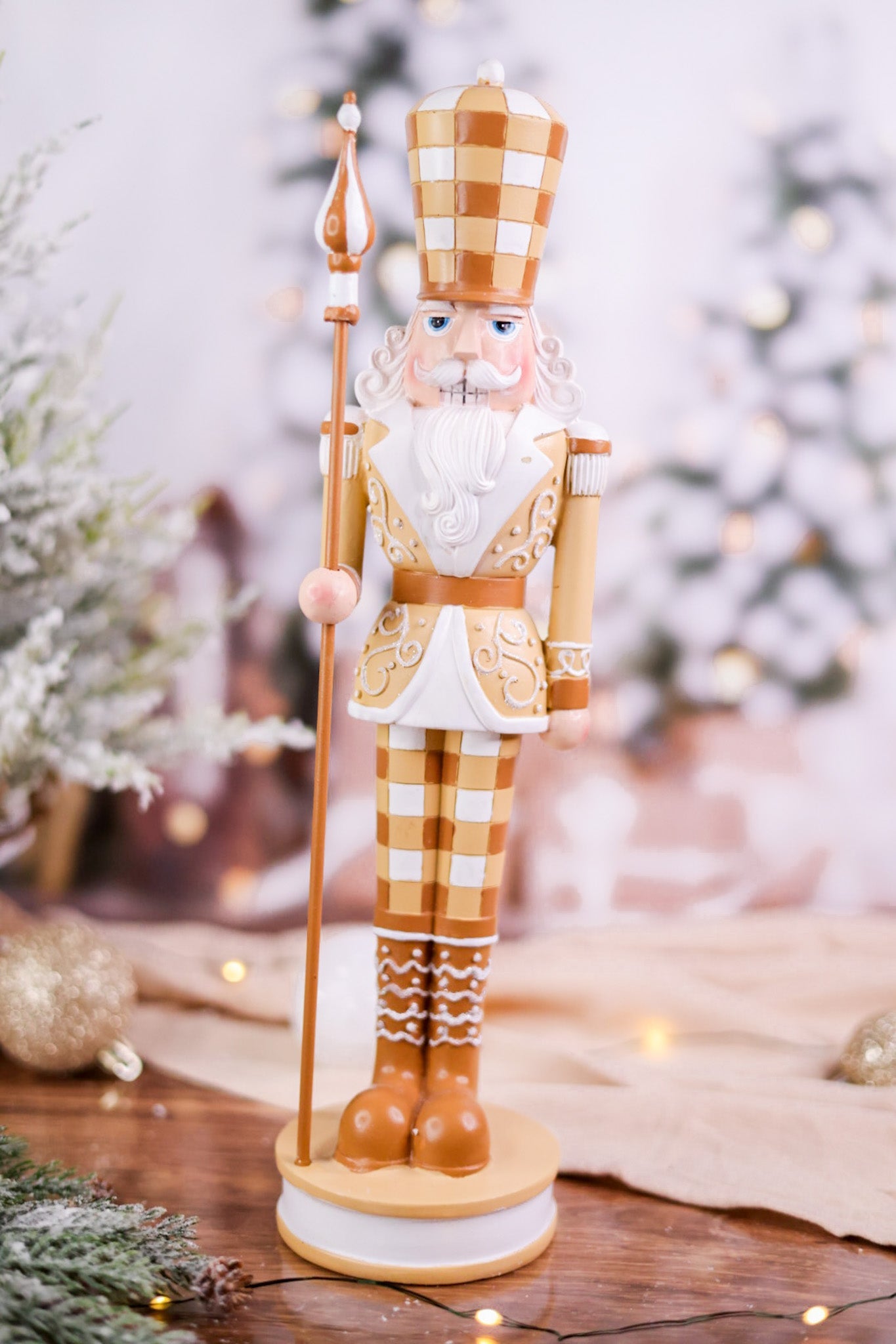 14.75" Gingerbread Gingham Nutcracker - Whiskey Skies - RAZ IMPORTS