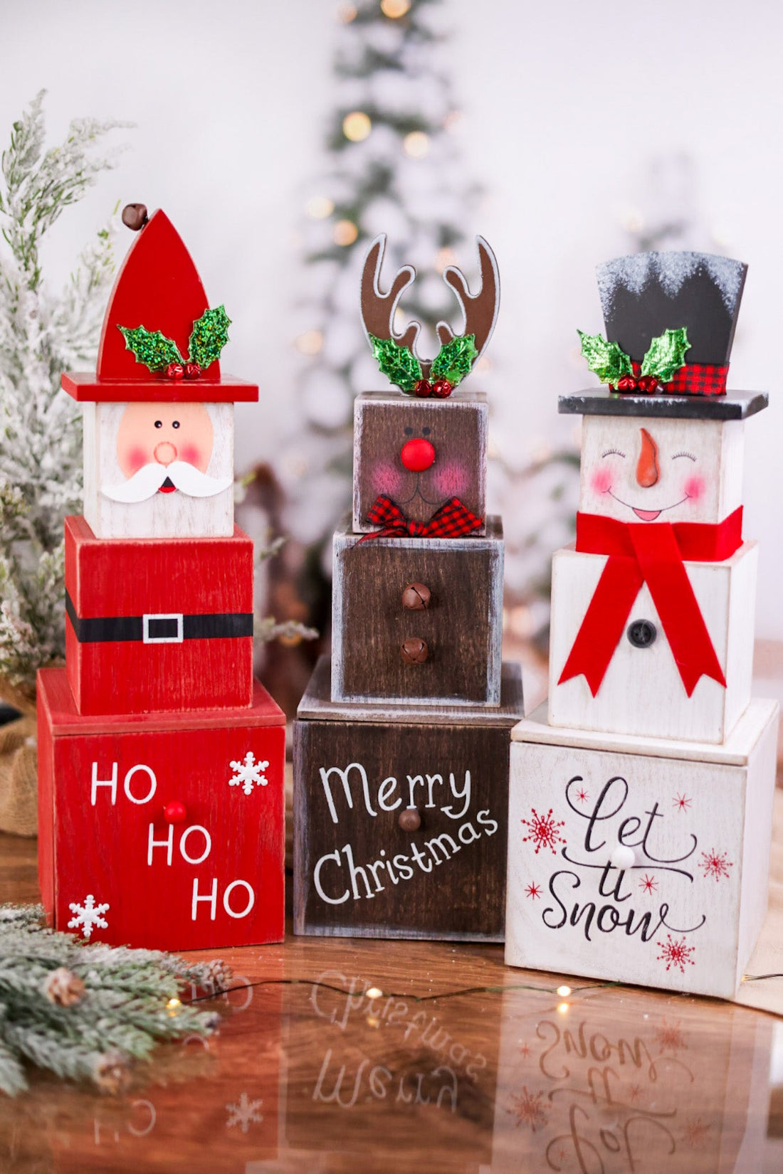 15" Holiday Character Box Stack with Drawer (3 Styles) - Whiskey Skies - GERSON COMPANIES