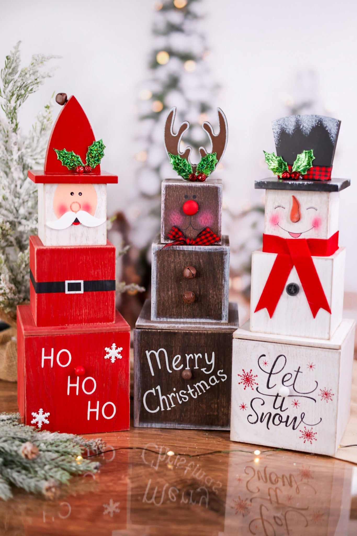 15" Holiday Character Box Stack with Drawer (3 Styles) - Whiskey Skies - GERSON COMPANIES