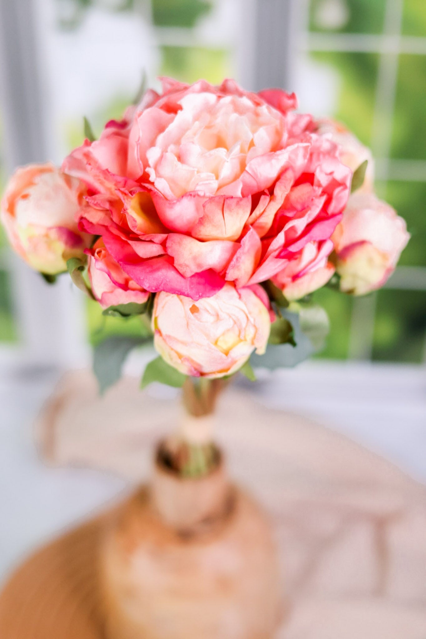 16" Faux Pink Peony Bouquet - Whiskey Skies - MELROSE INTL