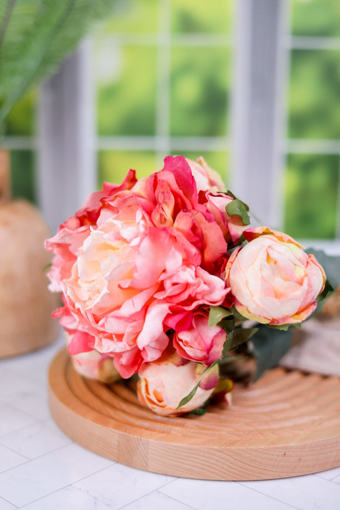 16" Faux Pink Peony Bouquet - Whiskey Skies - MELROSE INTL