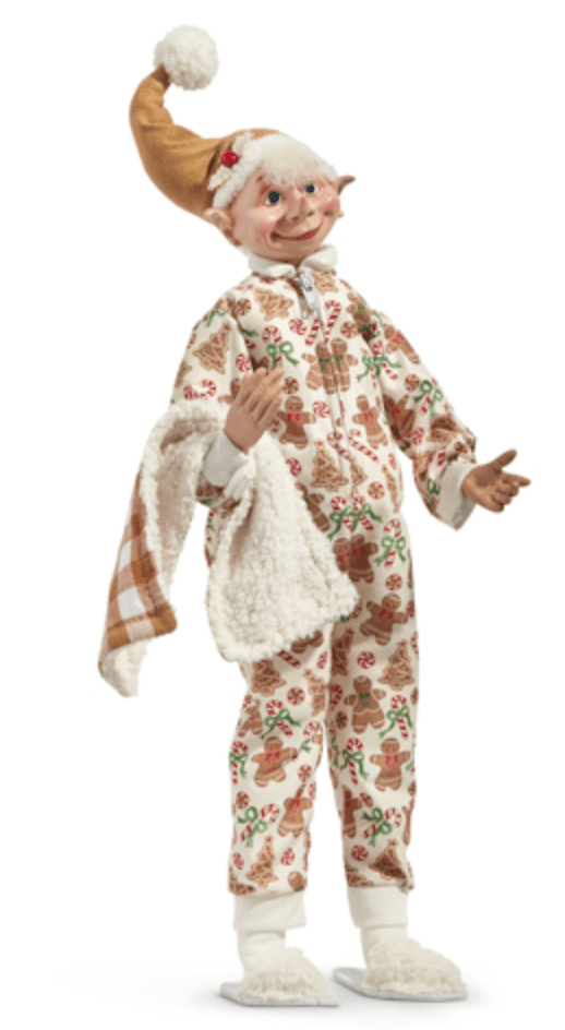 16" Posable Elf in Gingerbread Pajamas - Whiskey Skies - RAZ IMPORTS