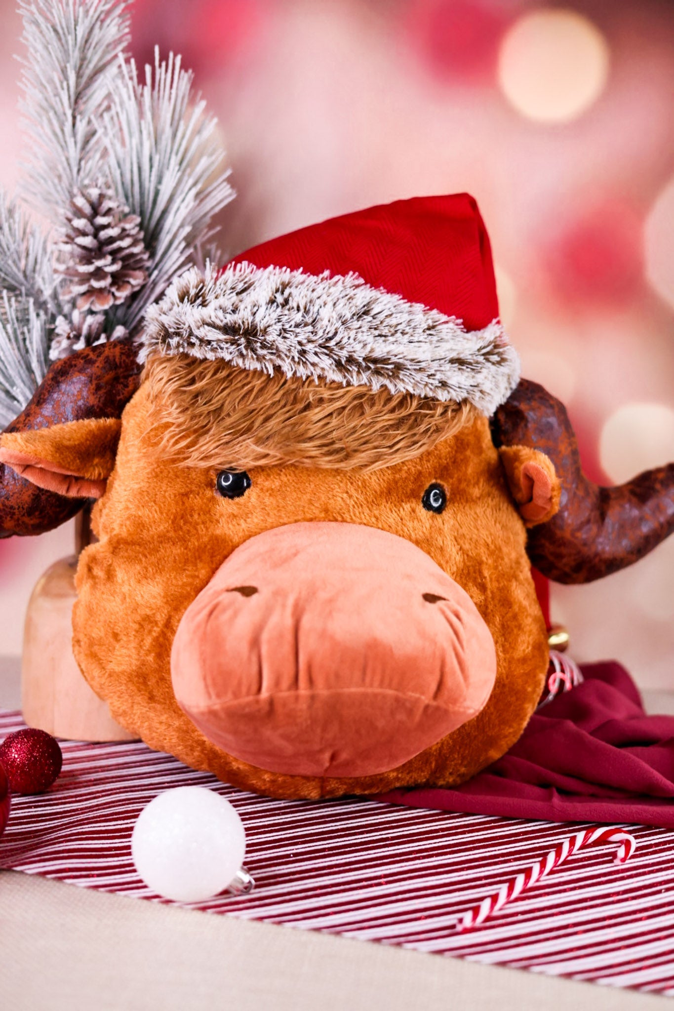 17" Plush Highland Cow Head With Santa Hat (2 Styles) - Whiskey Skies - SPECIAL T IMPORTS INC