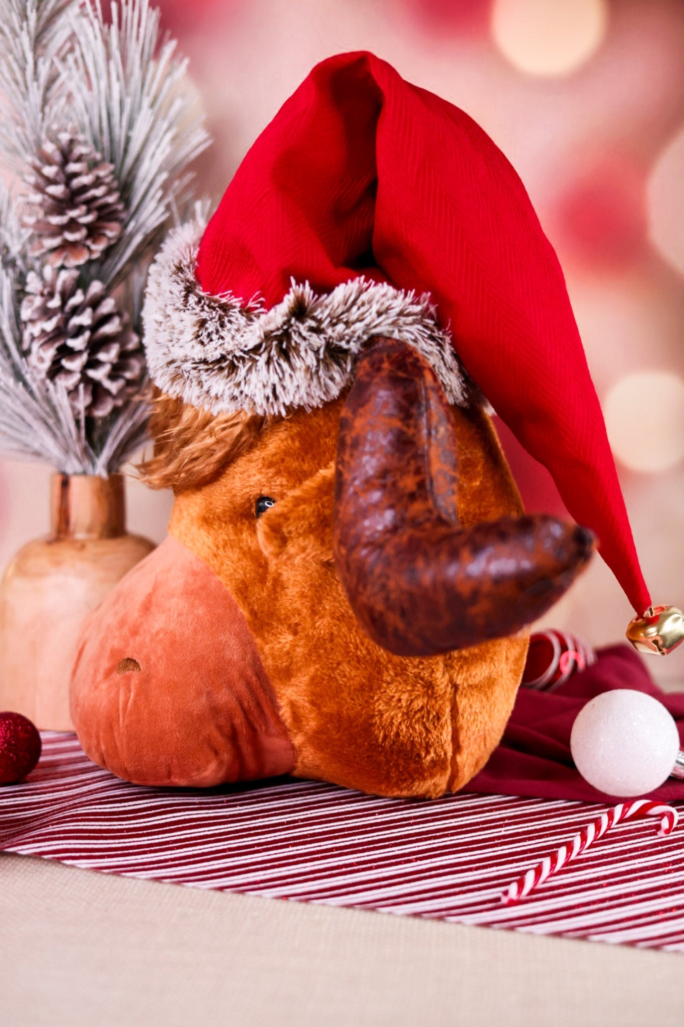 17" Plush Highland Cow Head With Santa Hat (2 Styles) - Whiskey Skies - SPECIAL T IMPORTS INC