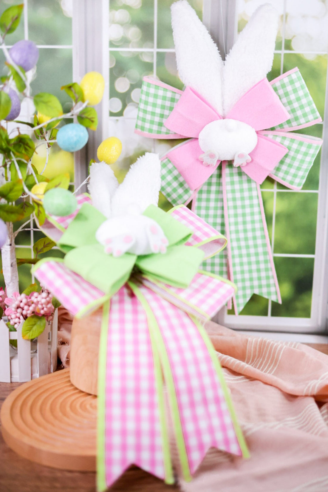 19" Checkered Easter Bunny Bows (2 Colors) - Whiskey Skies - RAZ IMPORTS