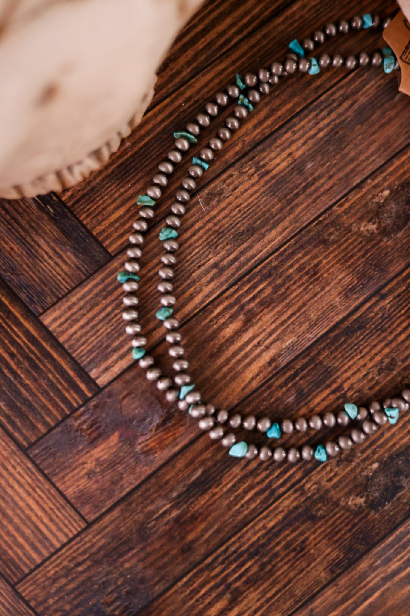 2 Layered Cowgirl Pearl and Turquoise Chip Necklace - Whiskey Skies - BOHO RANCH SHOP