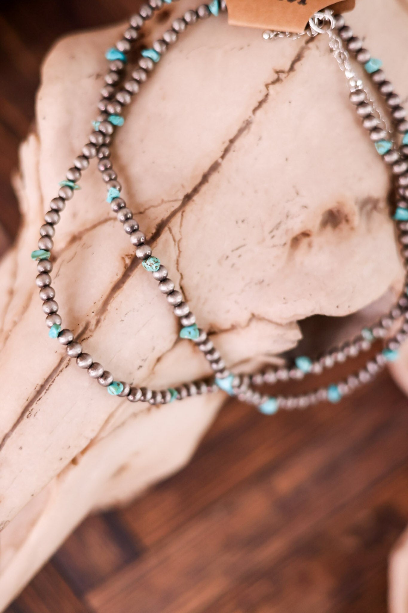 2 Layered Cowgirl Pearl and Turquoise Chip Necklace - Whiskey Skies - BOHO RANCH SHOP
