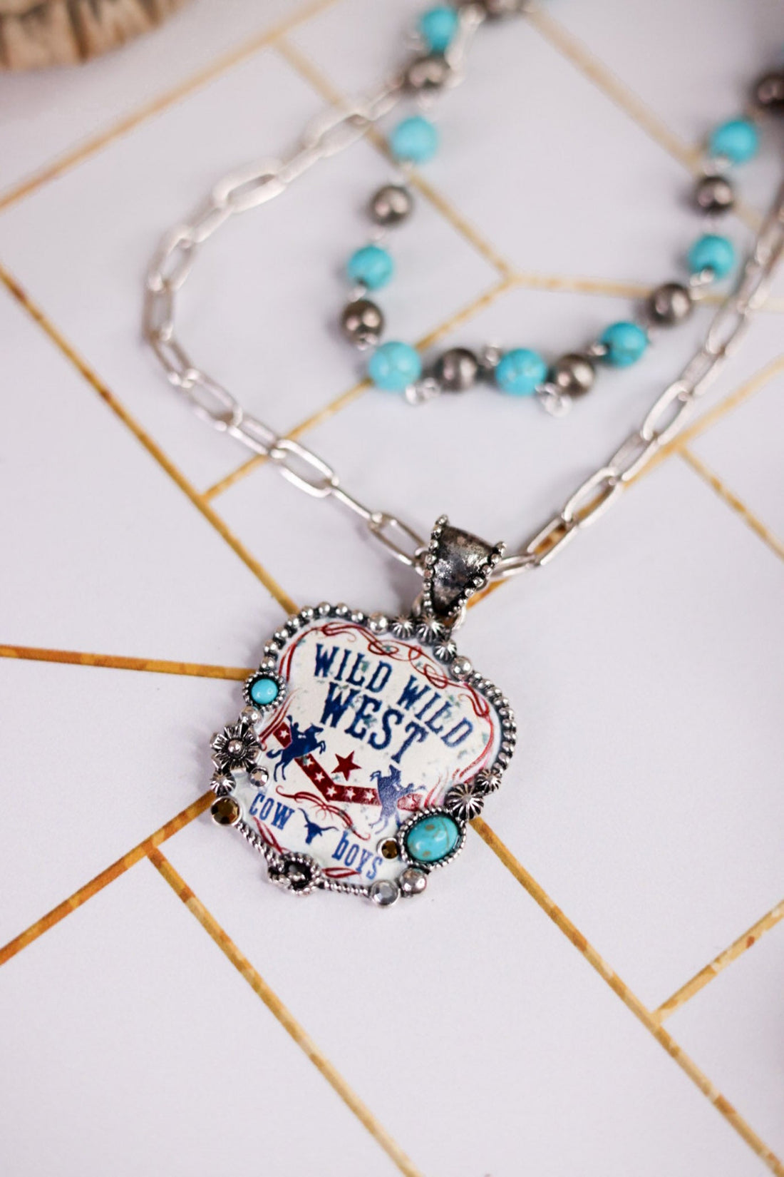 2 Layered Necklace With Wild Wild West Pendant - Whiskey Skies - BOHO RANCH SHOP