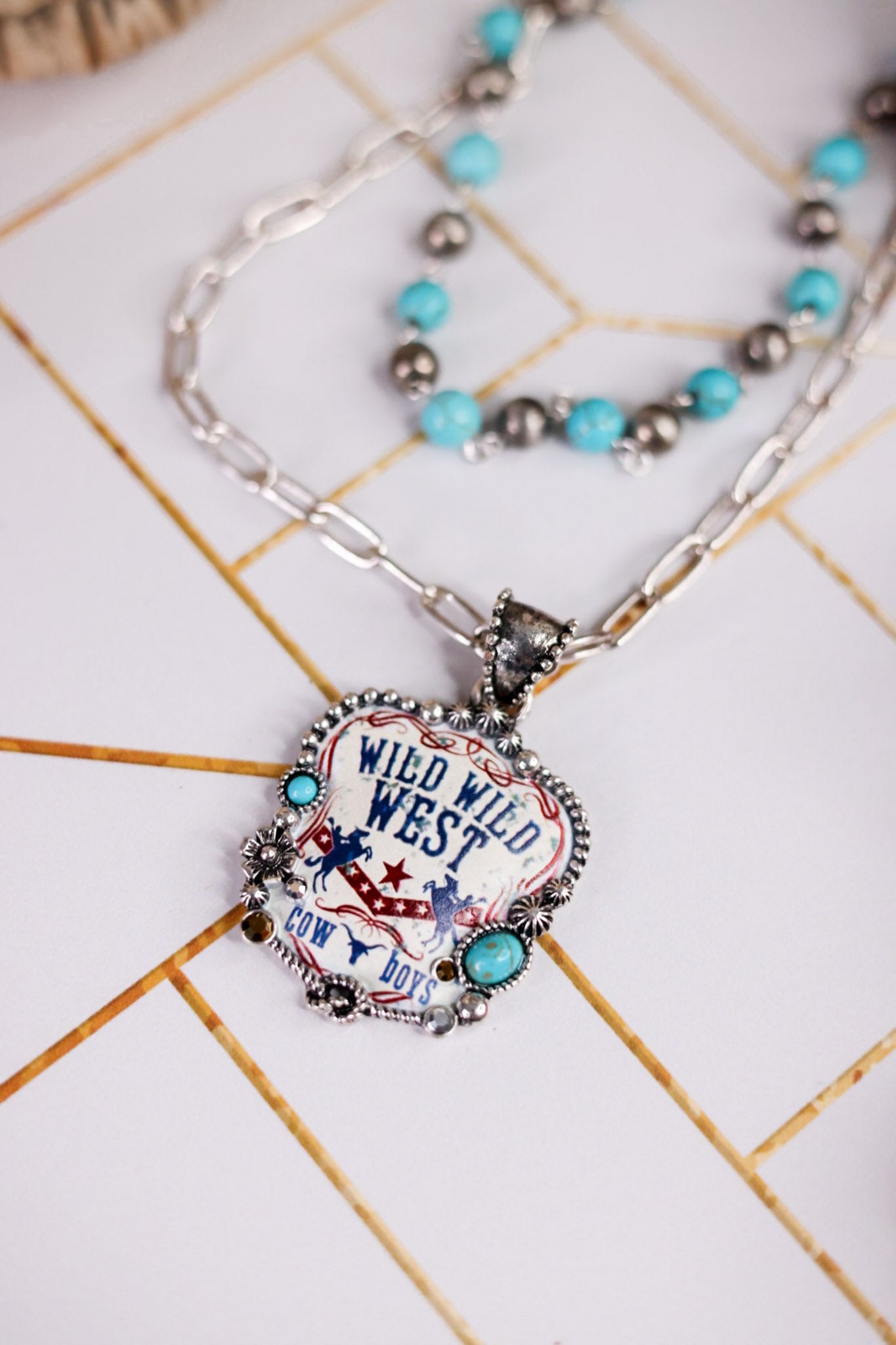 2 Layered Necklace With Wild Wild West Pendant - Whiskey Skies - BOHO RANCH SHOP