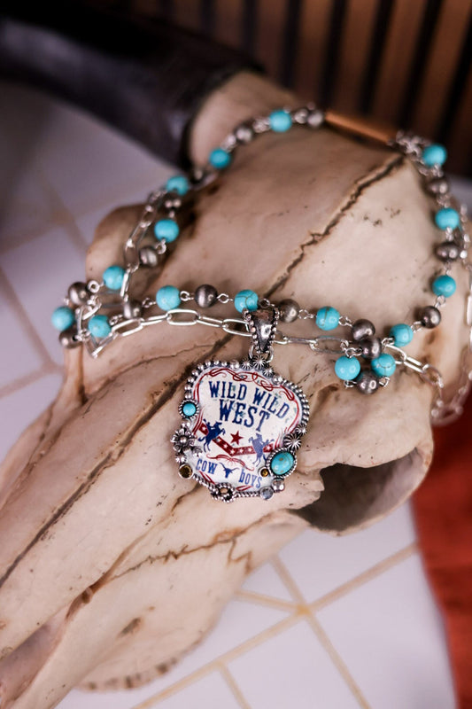 2 Layered Necklace With Wild Wild West Pendant - Whiskey Skies - BOHO RANCH SHOP