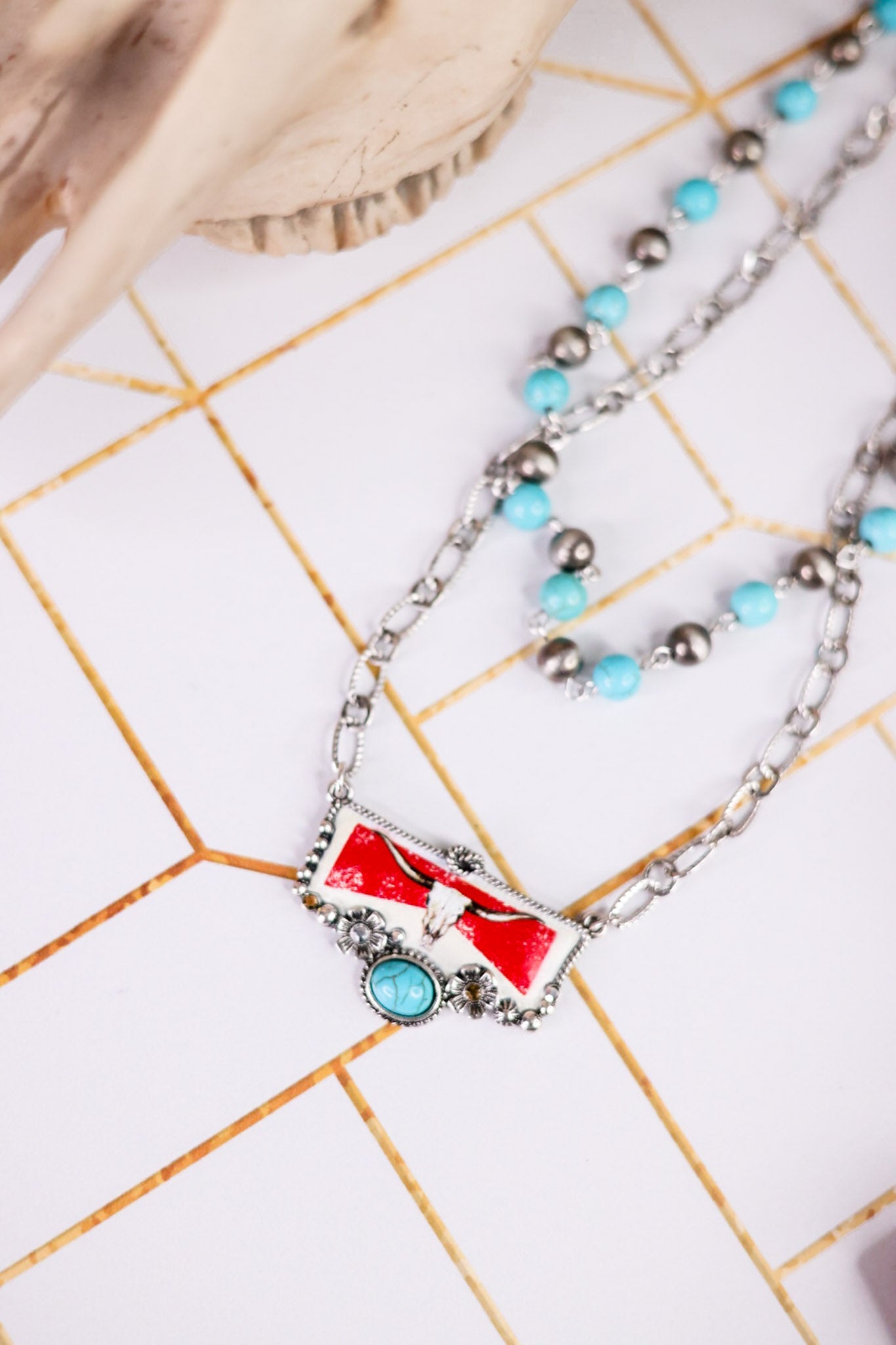 2 Layered Steerhead Pendant Necklace - Whiskey Skies - BOHO RANCH SHOP