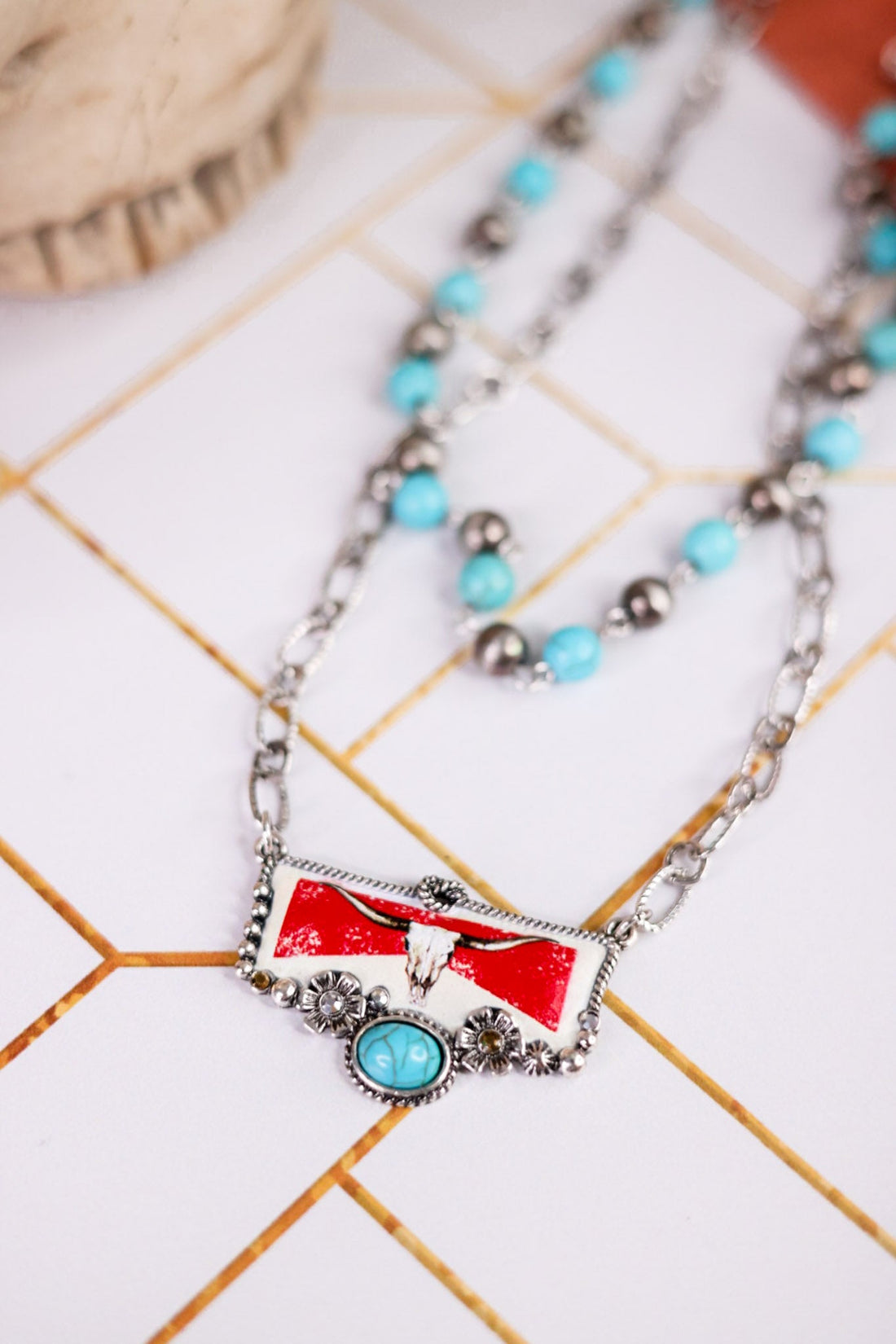 2 Layered Steerhead Pendant Necklace - Whiskey Skies - BOHO RANCH SHOP