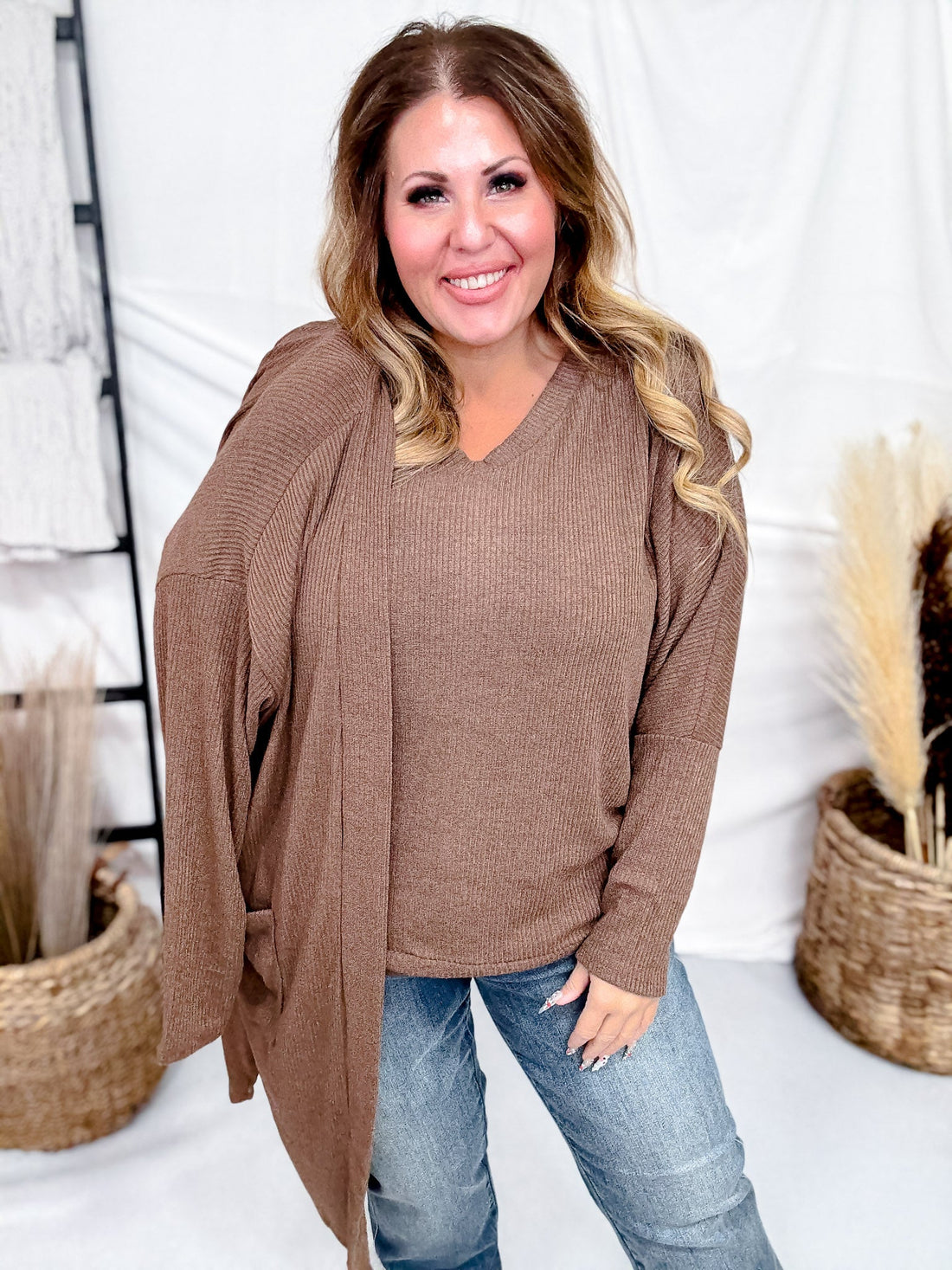2 Piece Set With Long Sleeve Top & Cardigan (8 Colors) - Whiskey Skies - DEAR SCARLETT