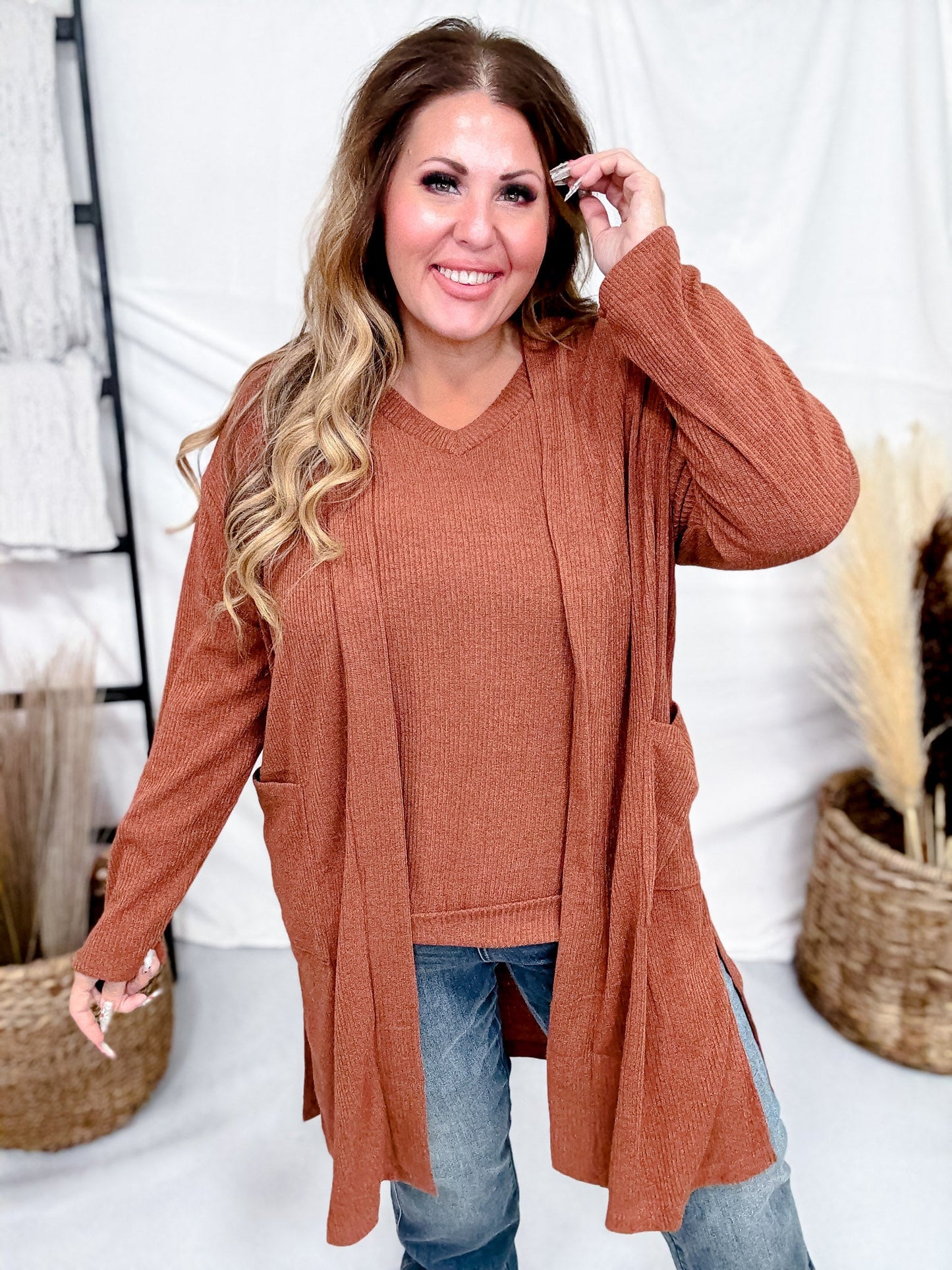 2 Piece Set With Long Sleeve Top & Cardigan (8 Colors) - Whiskey Skies - DEAR SCARLETT