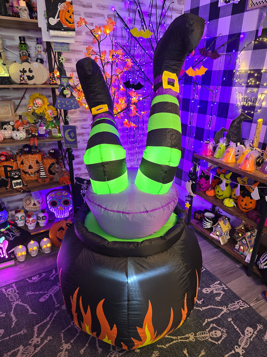 5' Electric Inflatable Halloween Witch in Cauldron