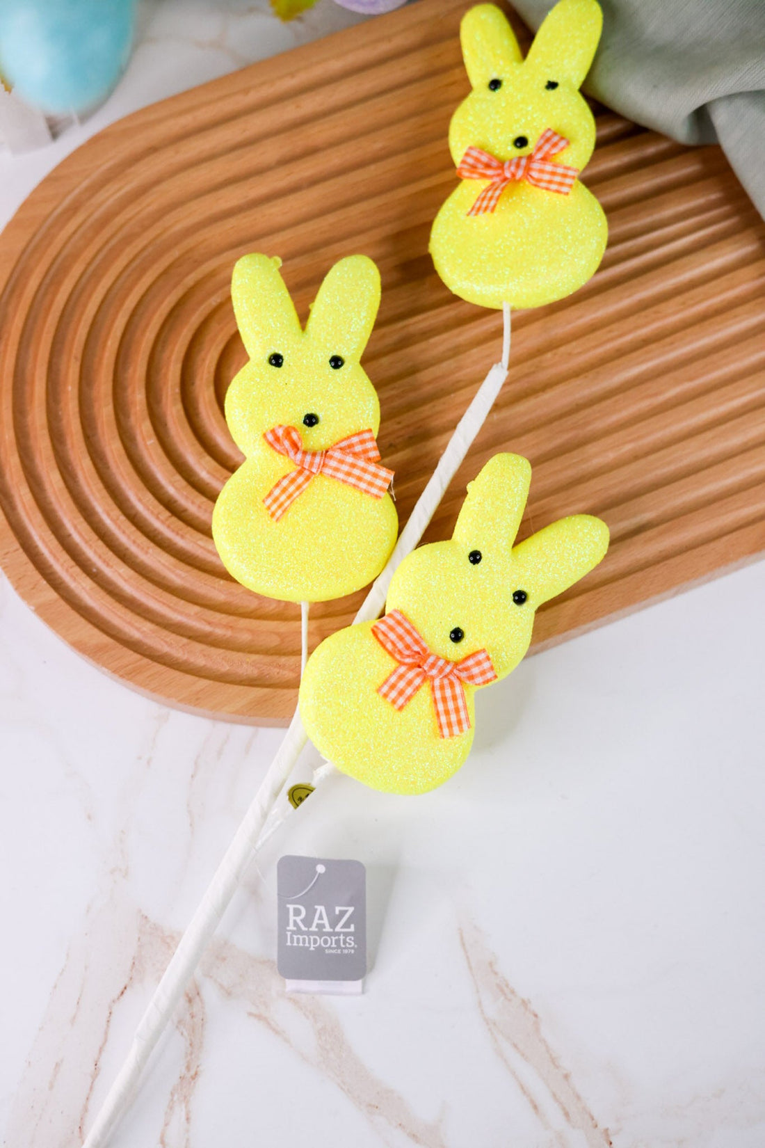 24" Yellow Glitter Easter Bunny Spray - Whiskey Skies - RAZ IMPORTS