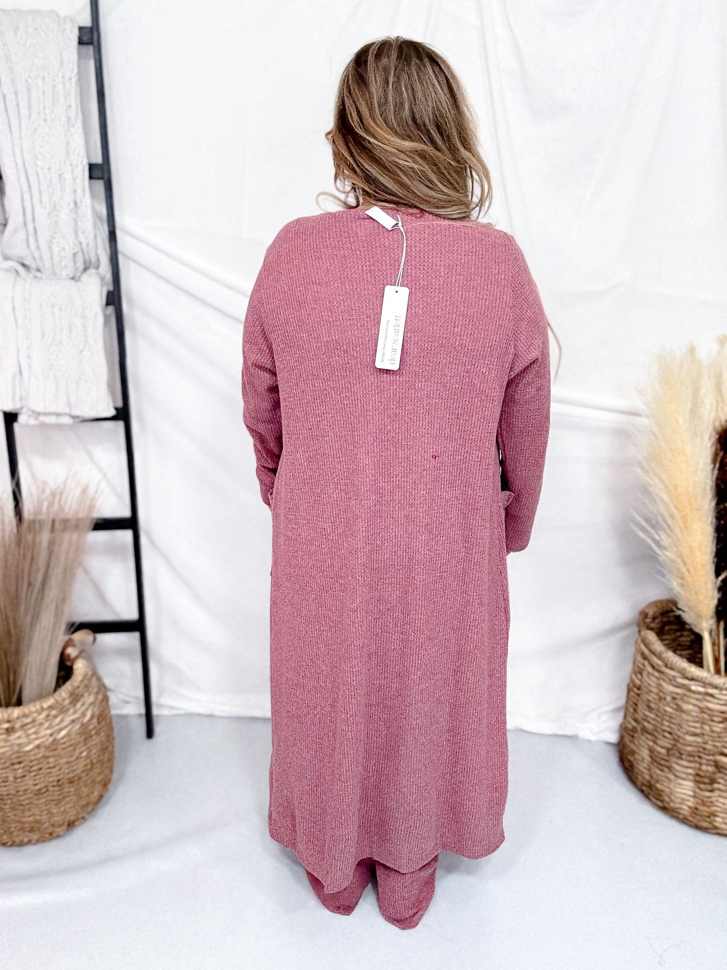 3 Piece Brushed Thermal Loungewear Set With Cardigan (8 Colors) - Whiskey Skies - DEAR SCARLETT