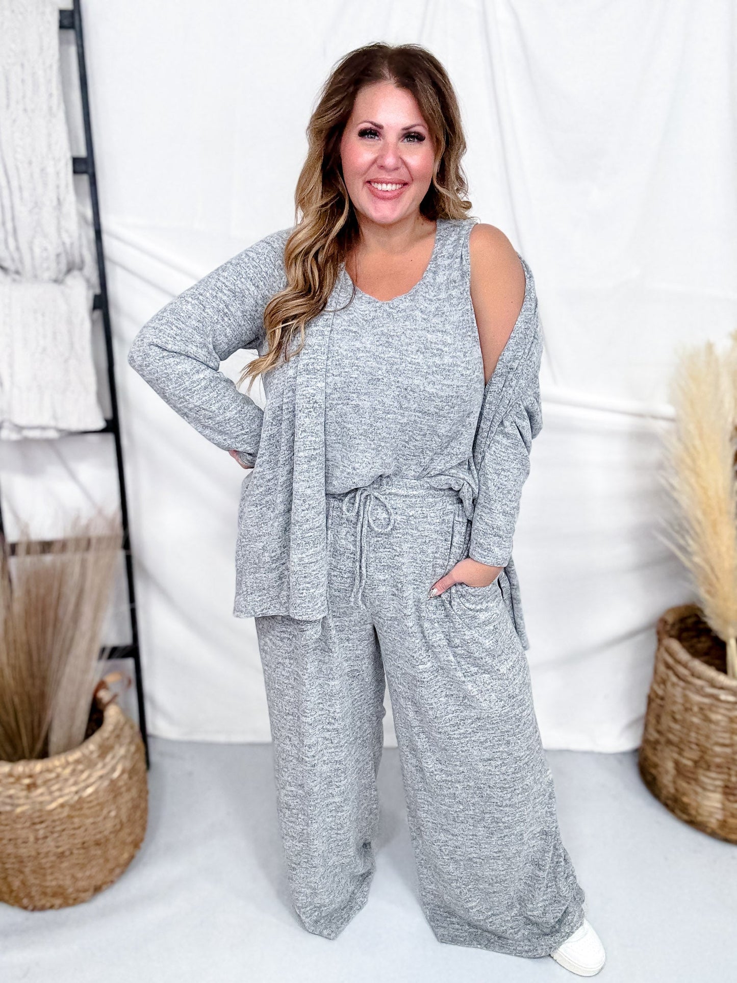 3 Piece Loungewear Set With Cardigan (8 Colors) - Whiskey Skies - DEAR SCARLETT
