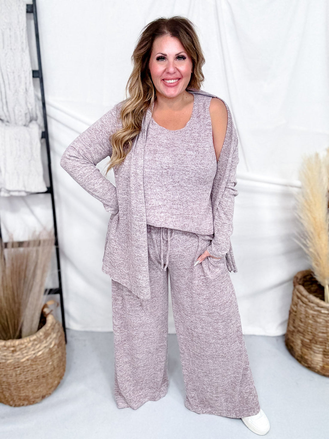 3 Piece Loungewear Set With Cardigan (8 Colors) - Whiskey Skies - DEAR SCARLETT