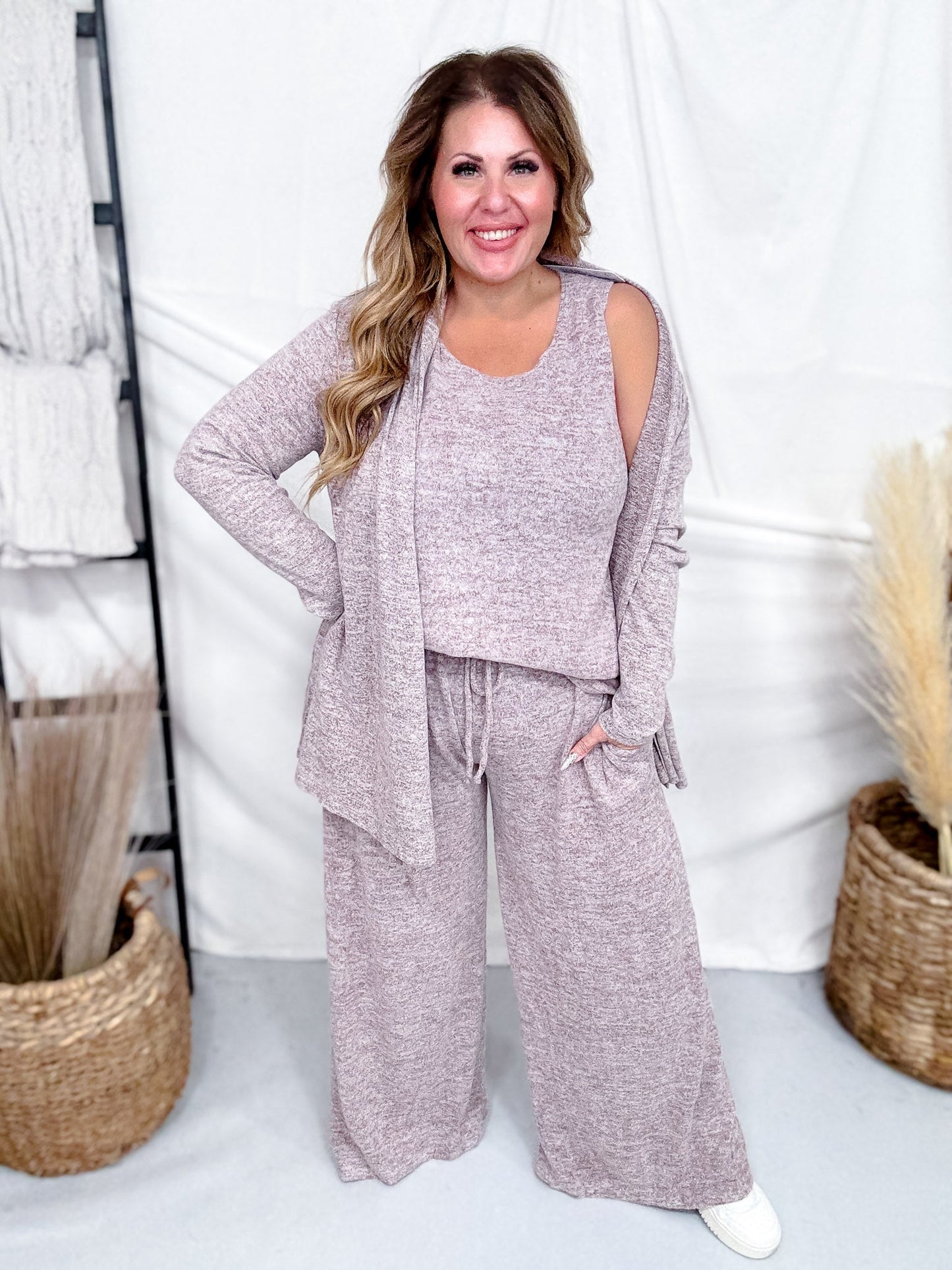 3 Piece Loungewear Set With Cardigan (8 Colors) - Whiskey Skies - DEAR SCARLETT