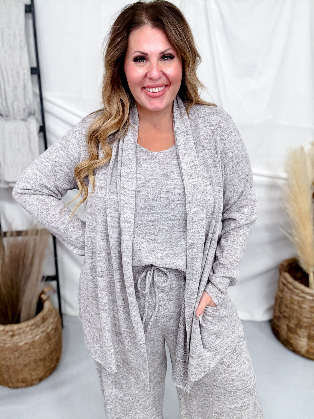 3 Piece Loungewear Set With Cardigan (8 Colors) - Whiskey Skies - DEAR SCARLETT
