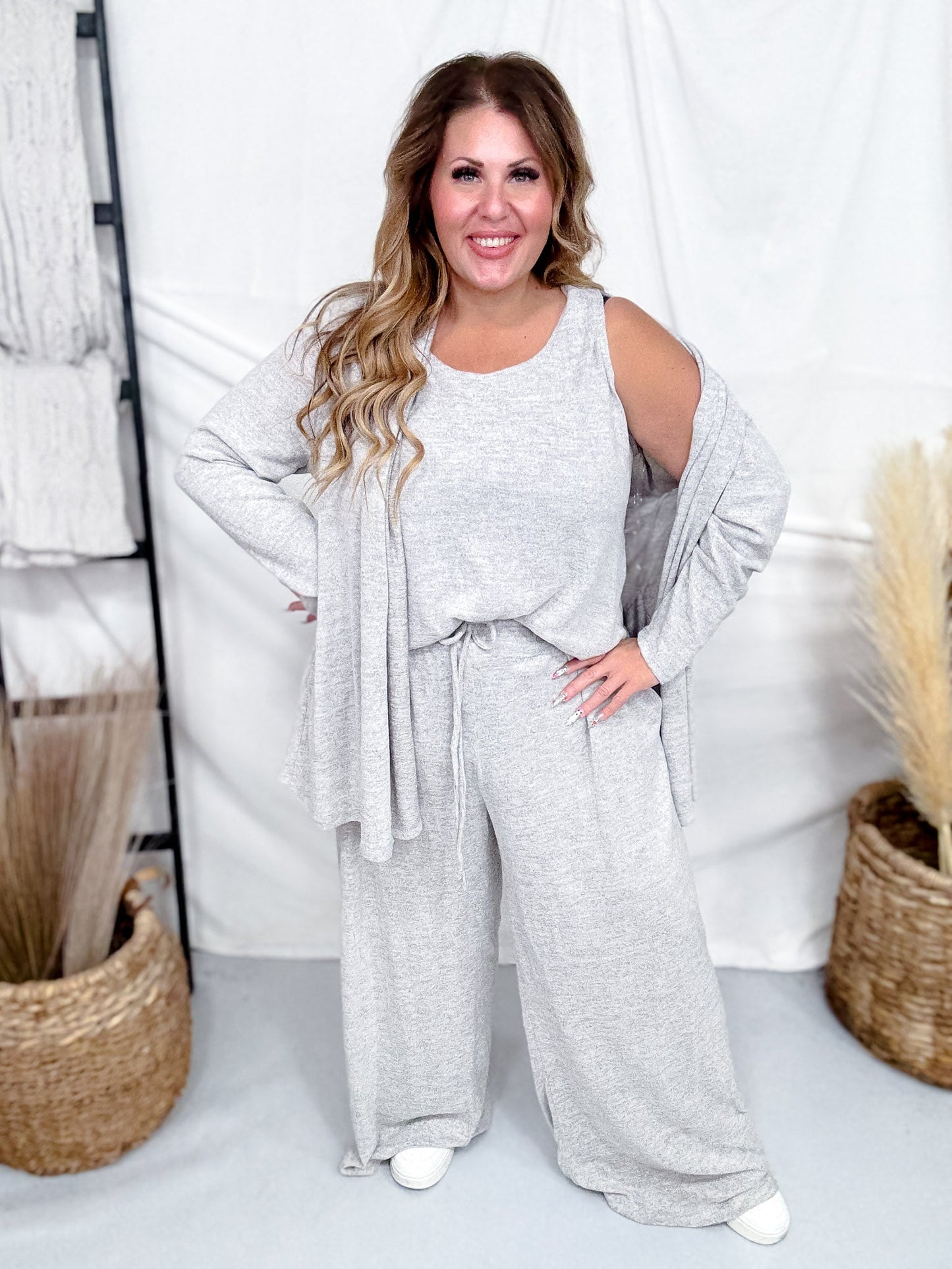 3 Piece Loungewear Set With Cardigan (8 Colors) - Whiskey Skies - DEAR SCARLETT