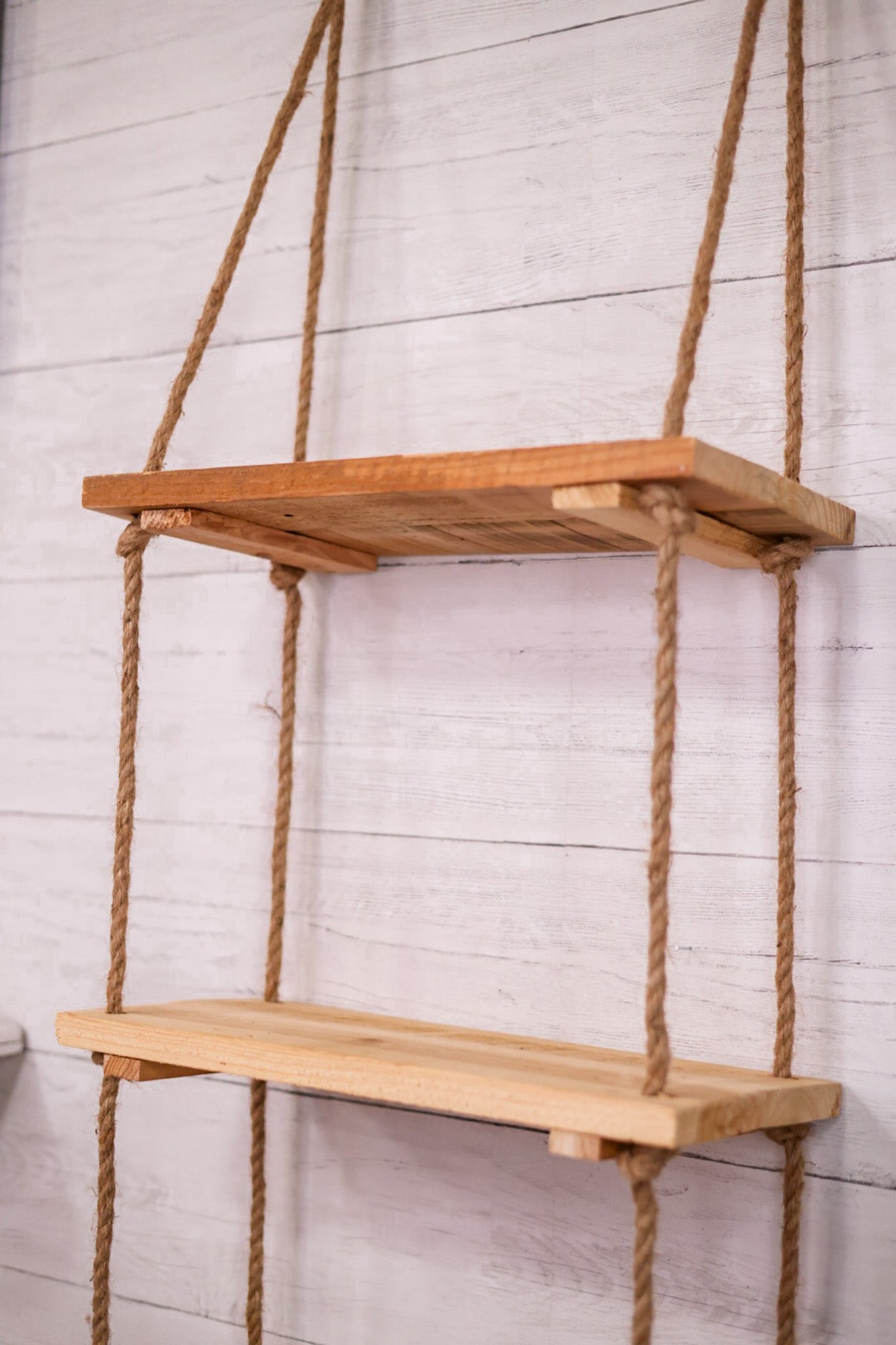 3 - Tiered Wood & Rope Wall Shelf - Whiskey Skies - KALALOU