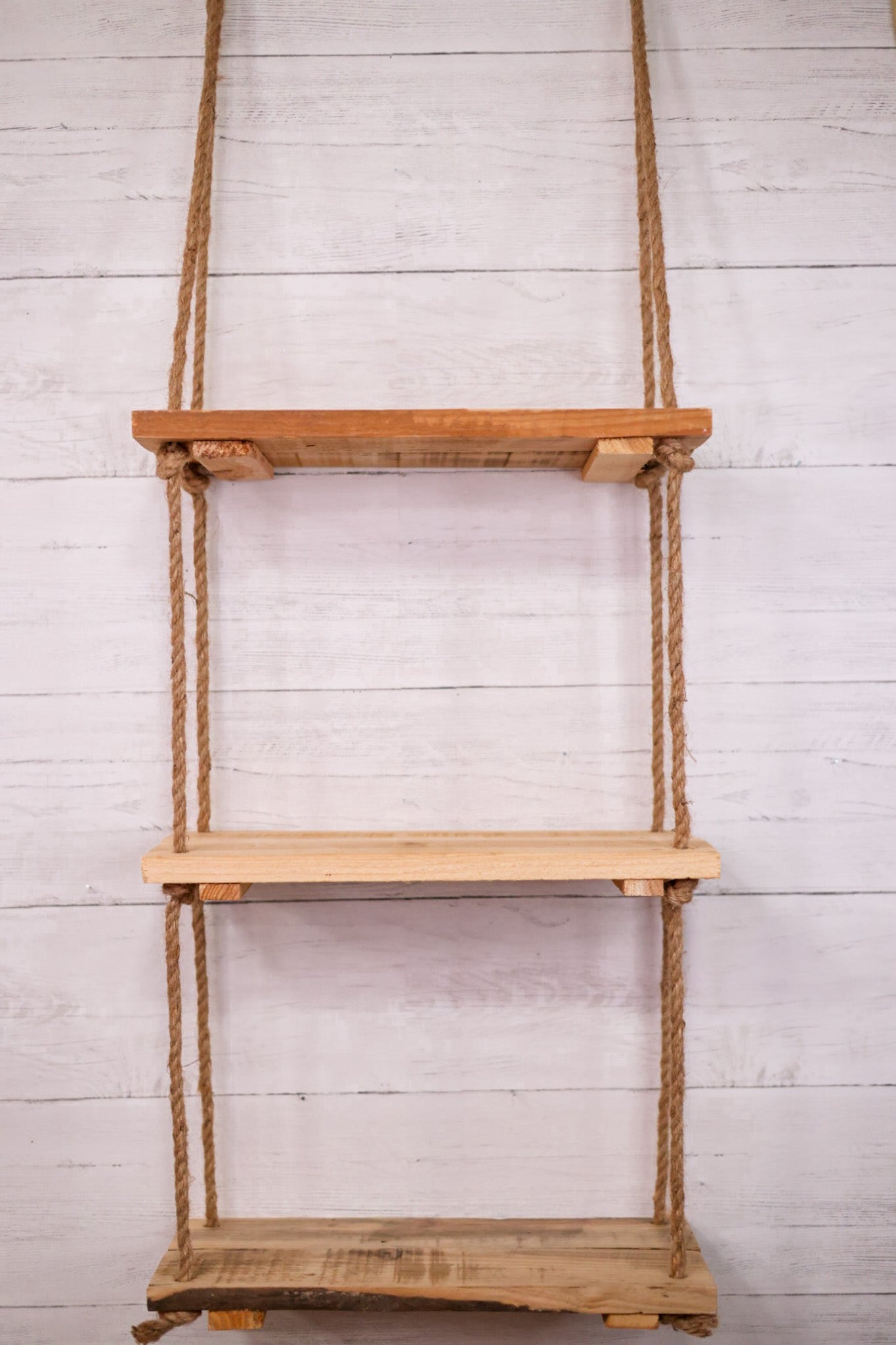 3 - Tiered Wood & Rope Wall Shelf - Whiskey Skies - KALALOU