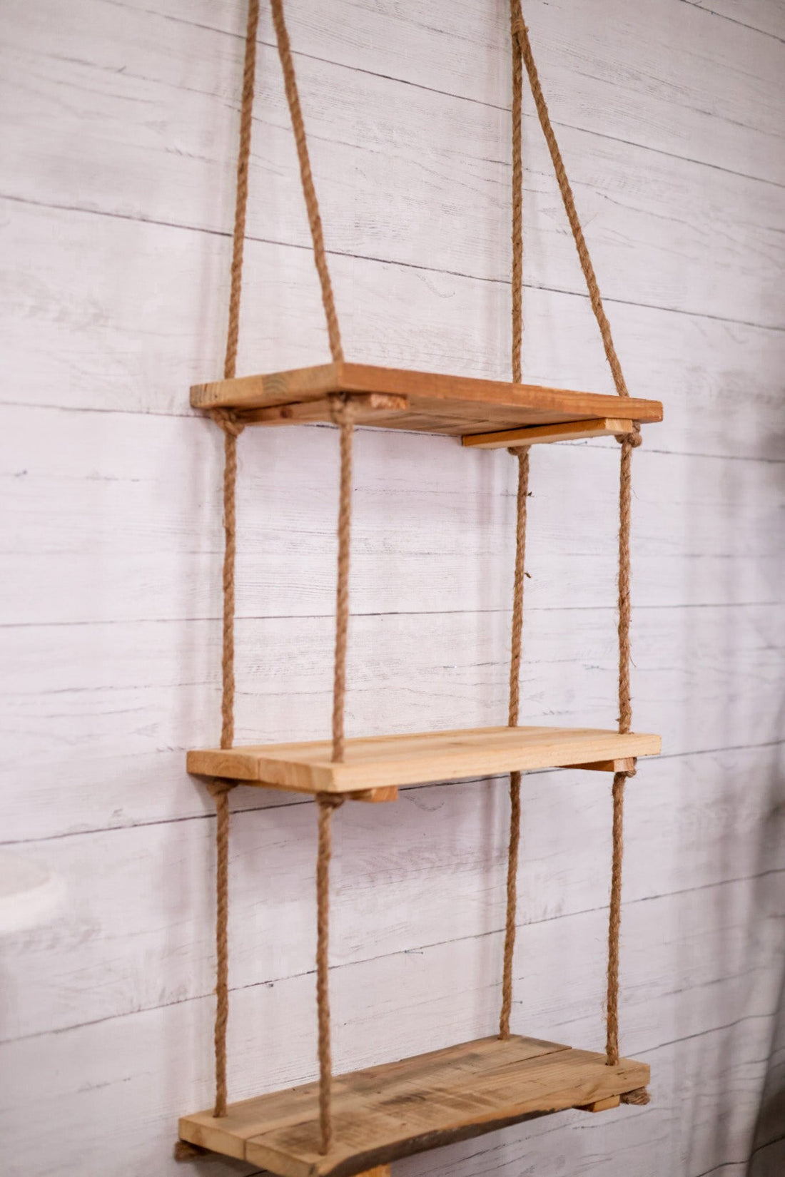 3 - Tiered Wood & Rope Wall Shelf - Whiskey Skies - KALALOU
