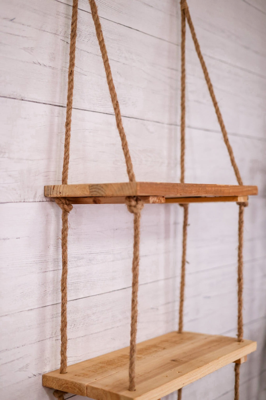 3 - Tiered Wood & Rope Wall Shelf - Whiskey Skies - KALALOU