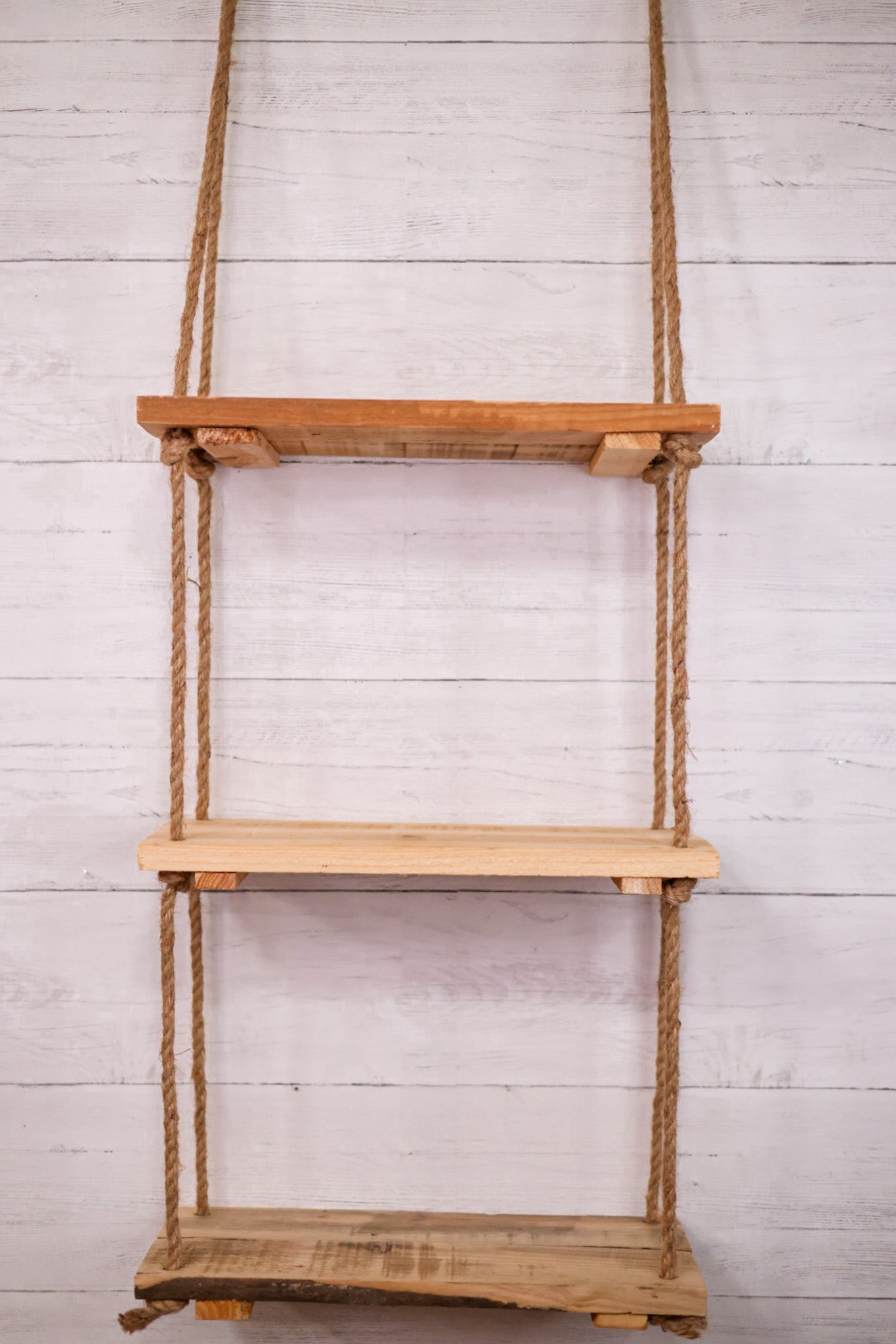 3 - Tiered Wood & Rope Wall Shelf - Whiskey Skies - KALALOU