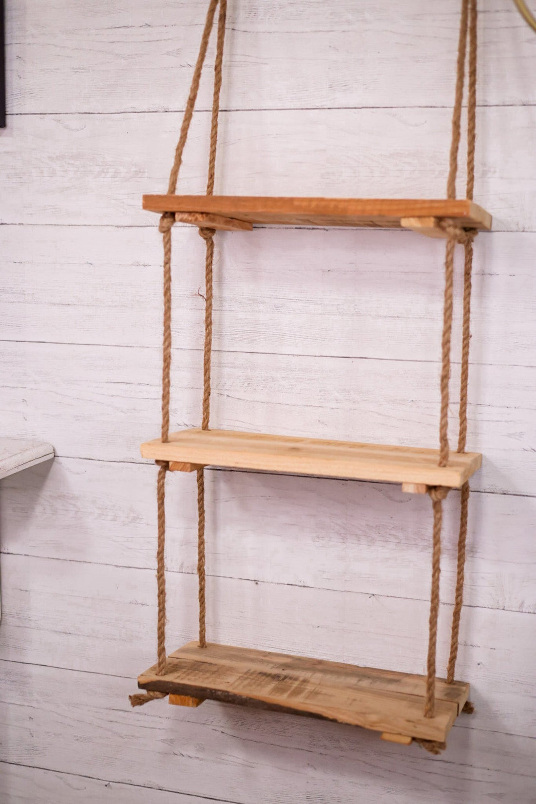 3 - Tiered Wood & Rope Wall Shelf - Whiskey Skies - KALALOU