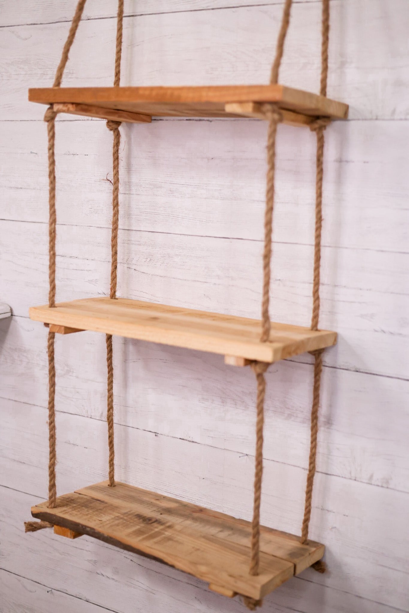 3 - Tiered Wood & Rope Wall Shelf - Whiskey Skies - KALALOU