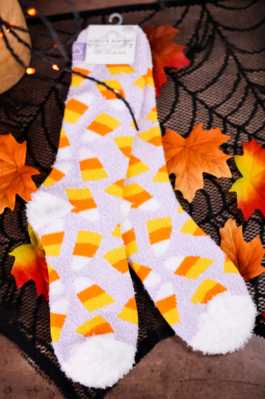 Candy Corn Fuzzy Crew Socks