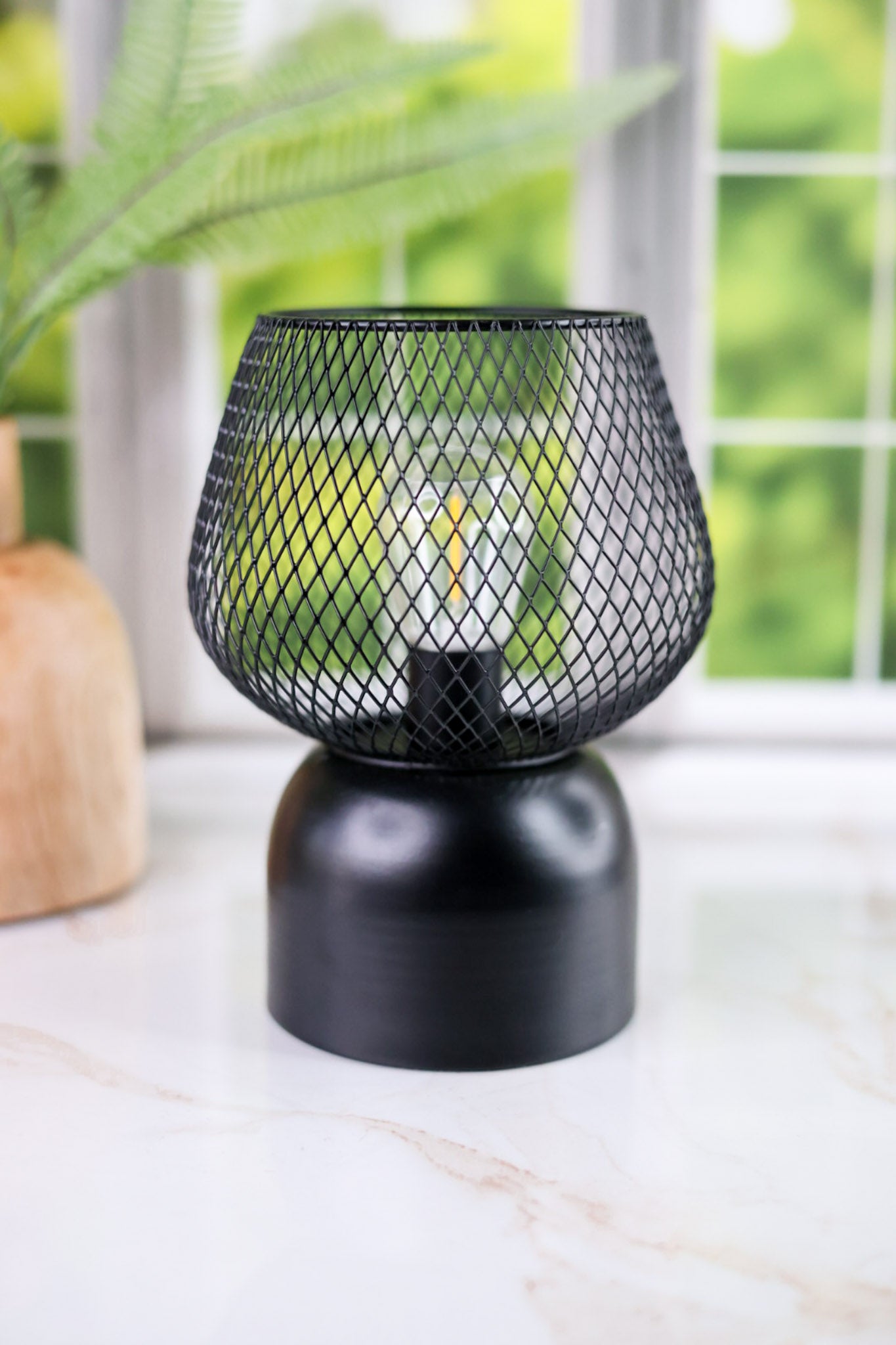 8" LED Black Metal Wire Lantern