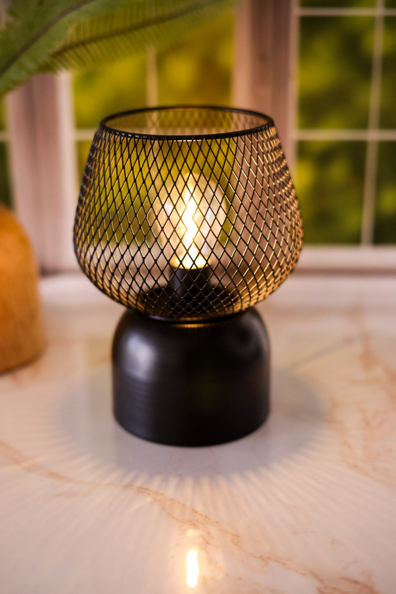 8" LED Black Metal Wire Lantern