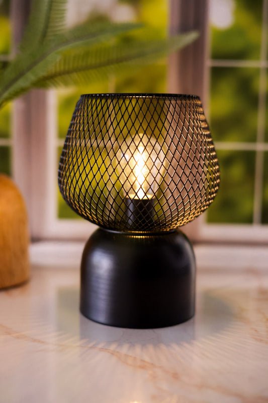 8" LED Black Metal Wire Lantern