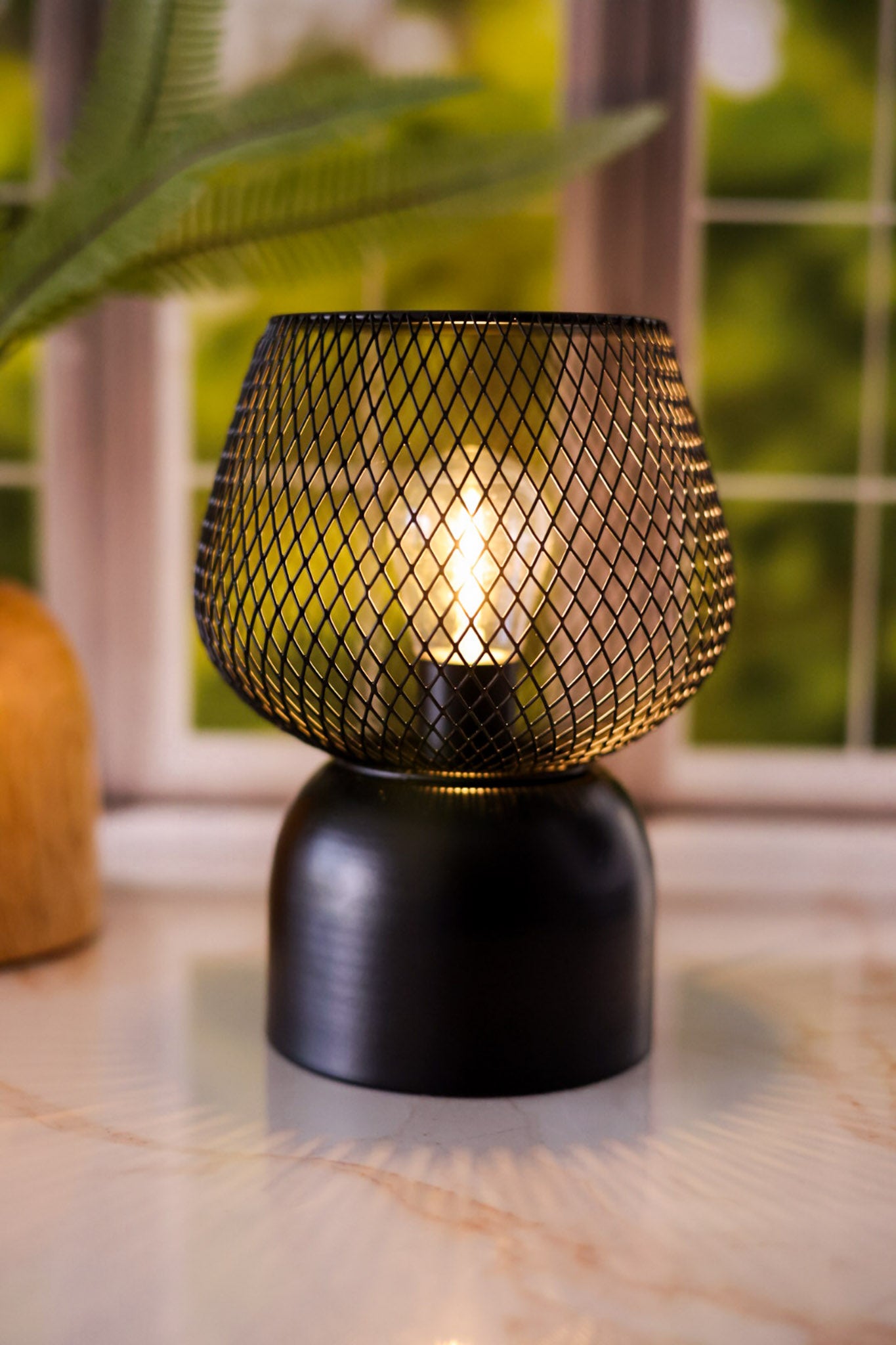 8" LED Black Metal Wire Lantern