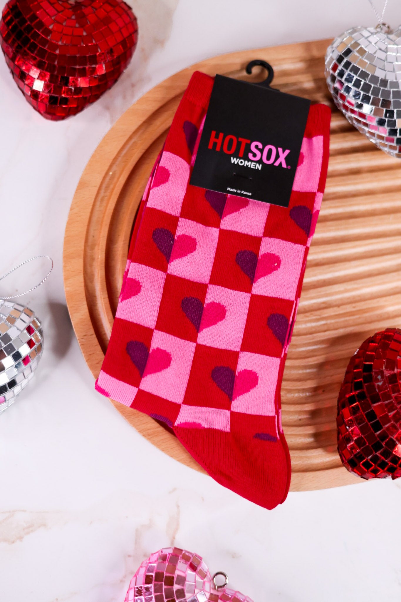 Checkered Heart Women's Crew Socks