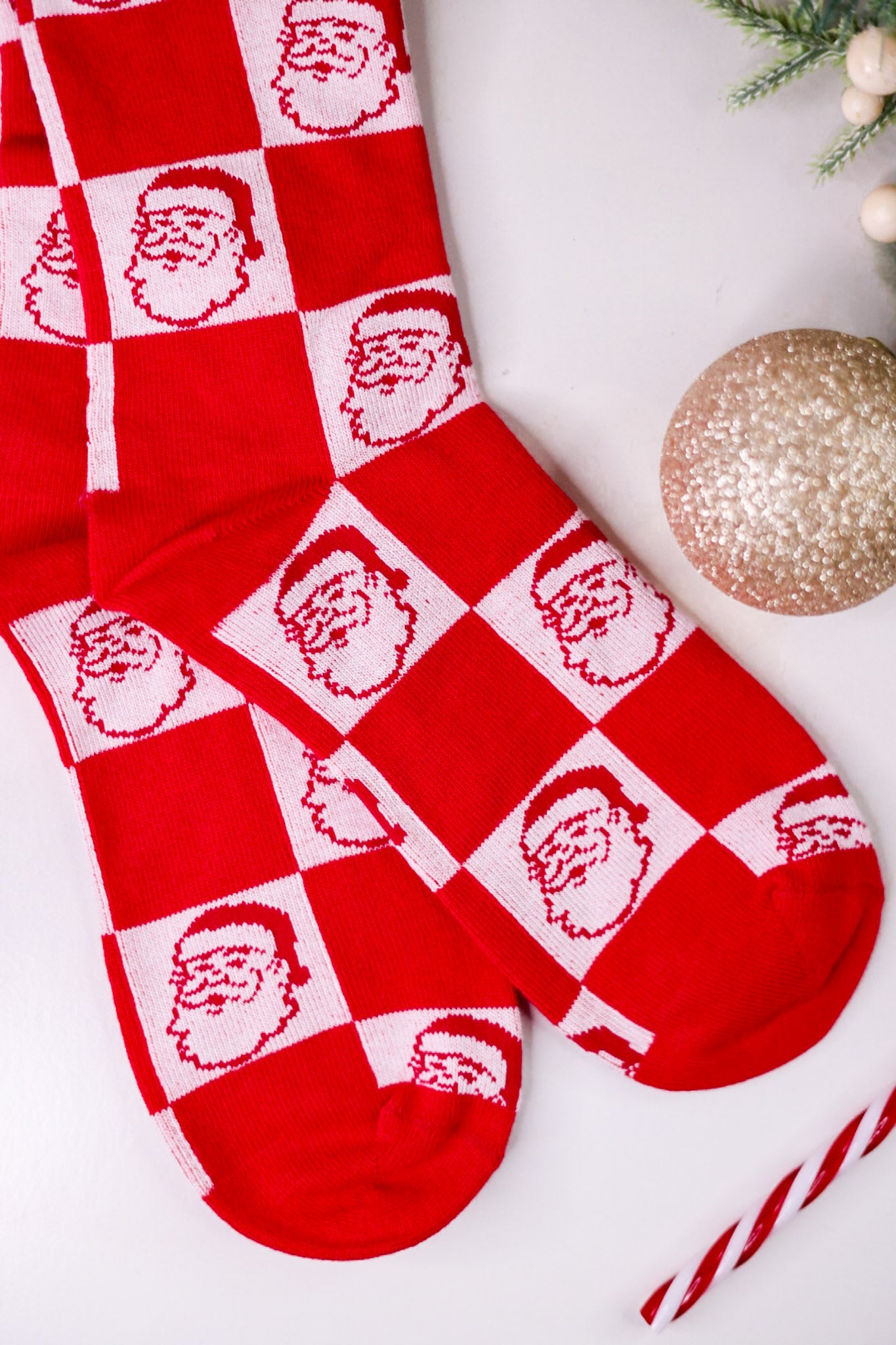 Plush Checkered Santa Clause Women's Crew Socks