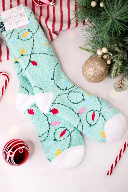 Holiday Lights Fuzzy Crew Socks