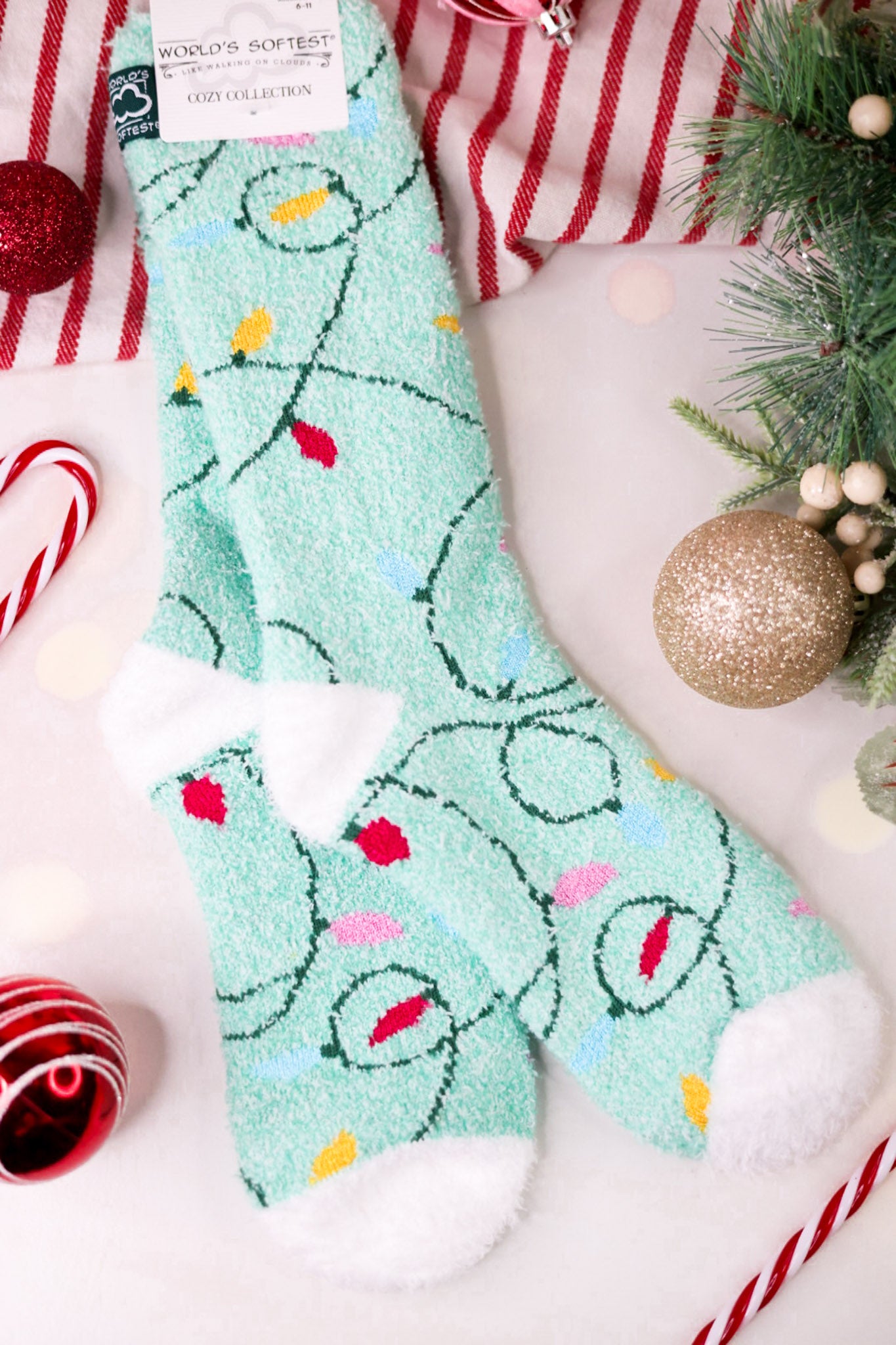 Holiday Lights Fuzzy Crew Socks