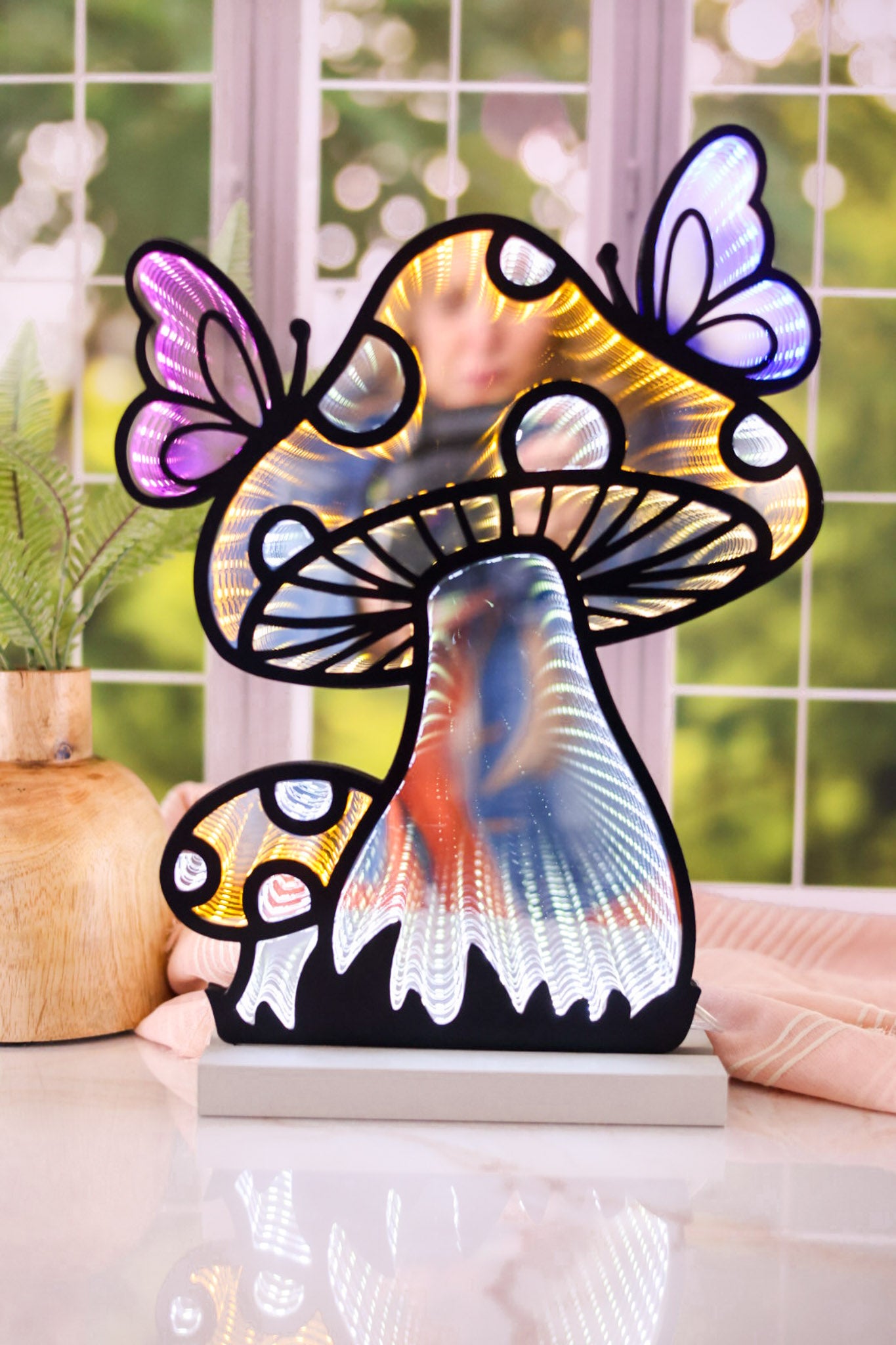 Yellow Mushrooms and Butterflies Infinity Light