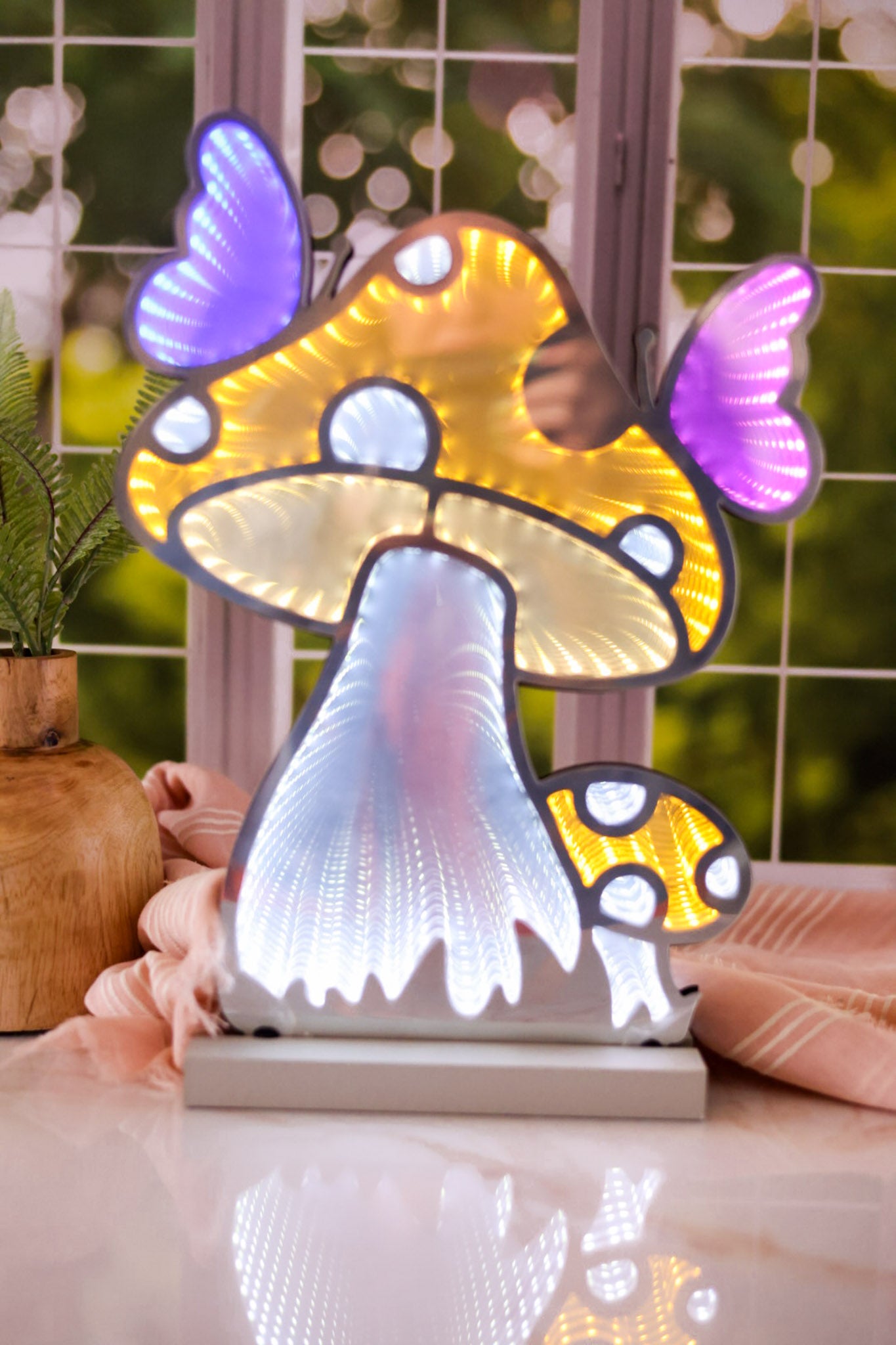 Yellow Mushrooms and Butterflies Infinity Light