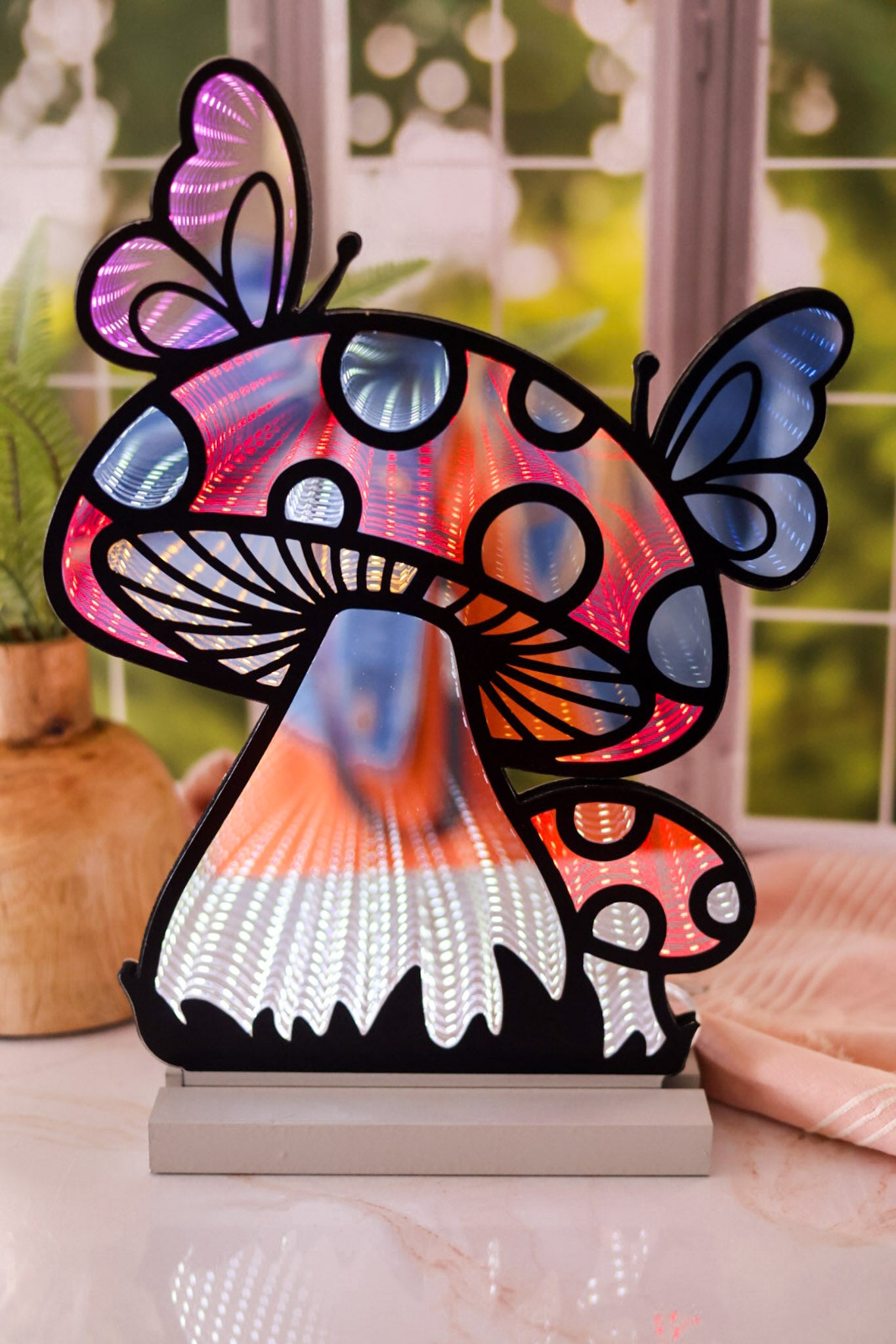 Red Mushrooms and Butterflies Infinity Light