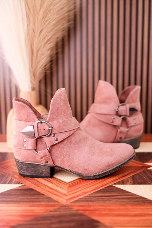 Blush Ankle Boots With Criss Cross Strap Detail