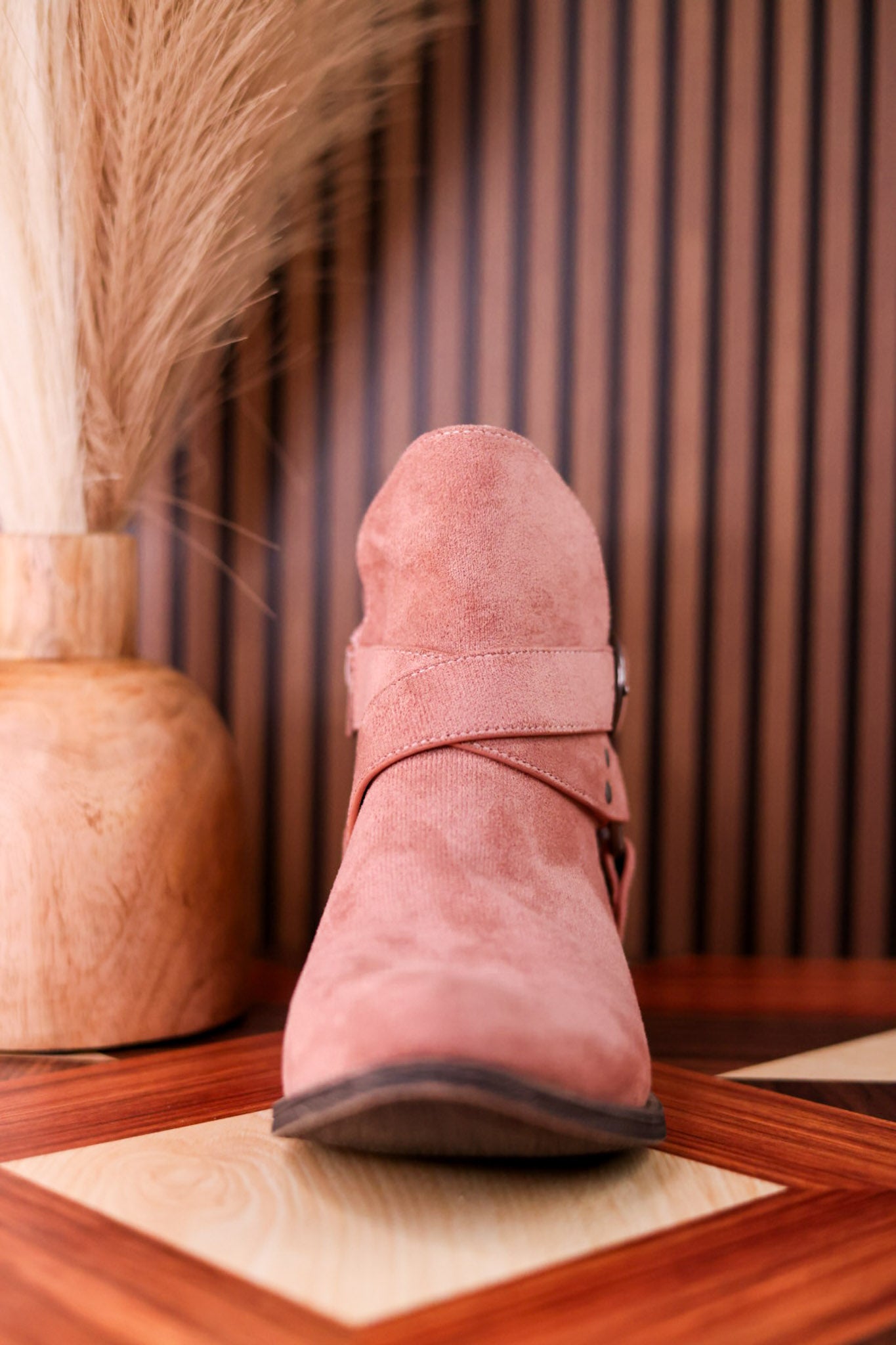 Blush Ankle Boots With Criss Cross Strap Detail