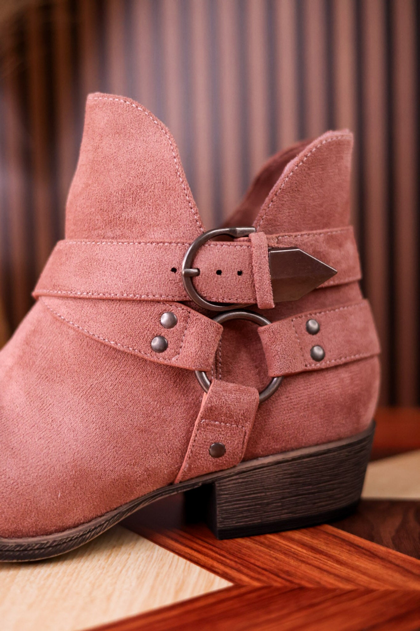 Blush Ankle Boots With Criss Cross Strap Detail