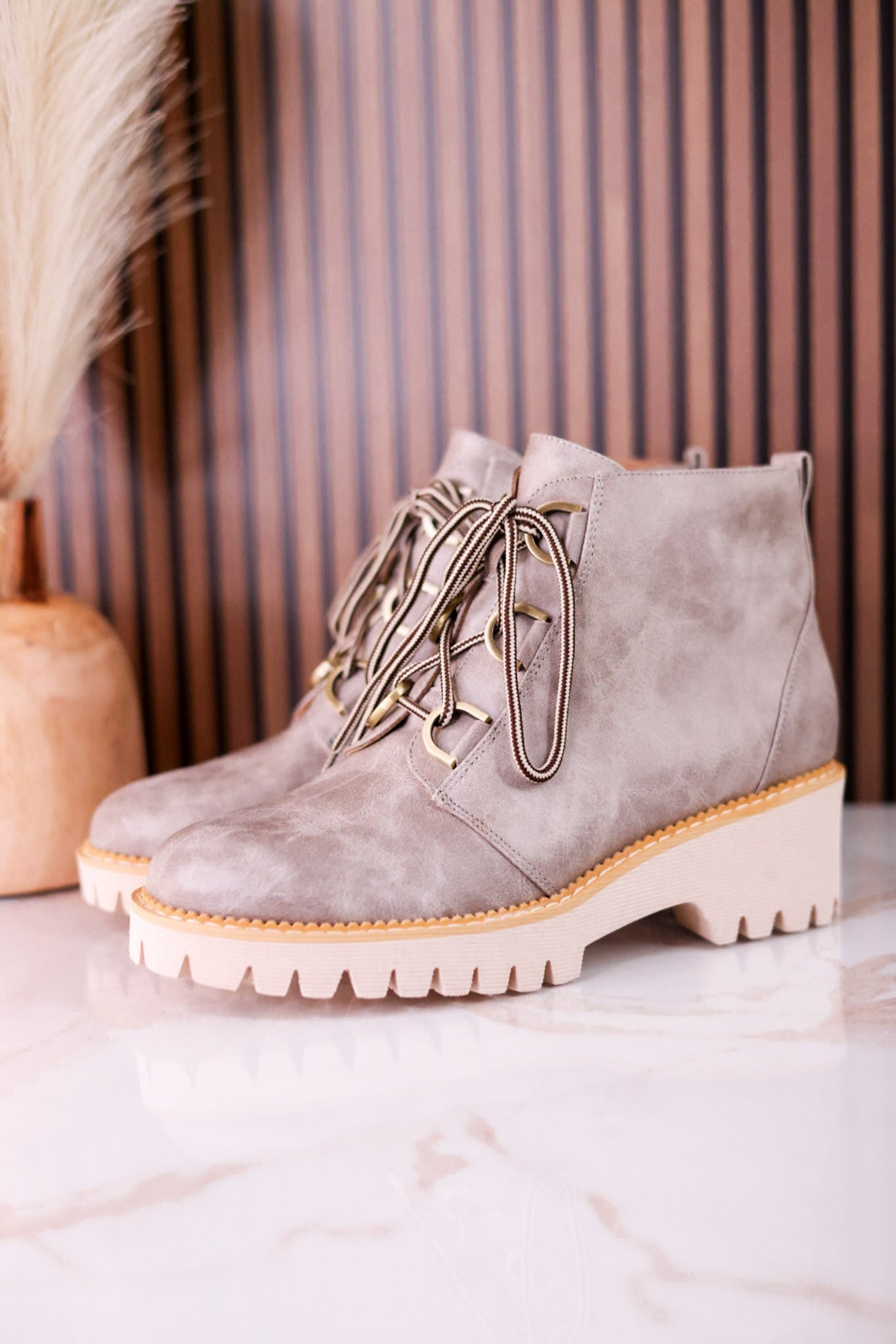 Trail Ride Light Grey Lace Up Boots
