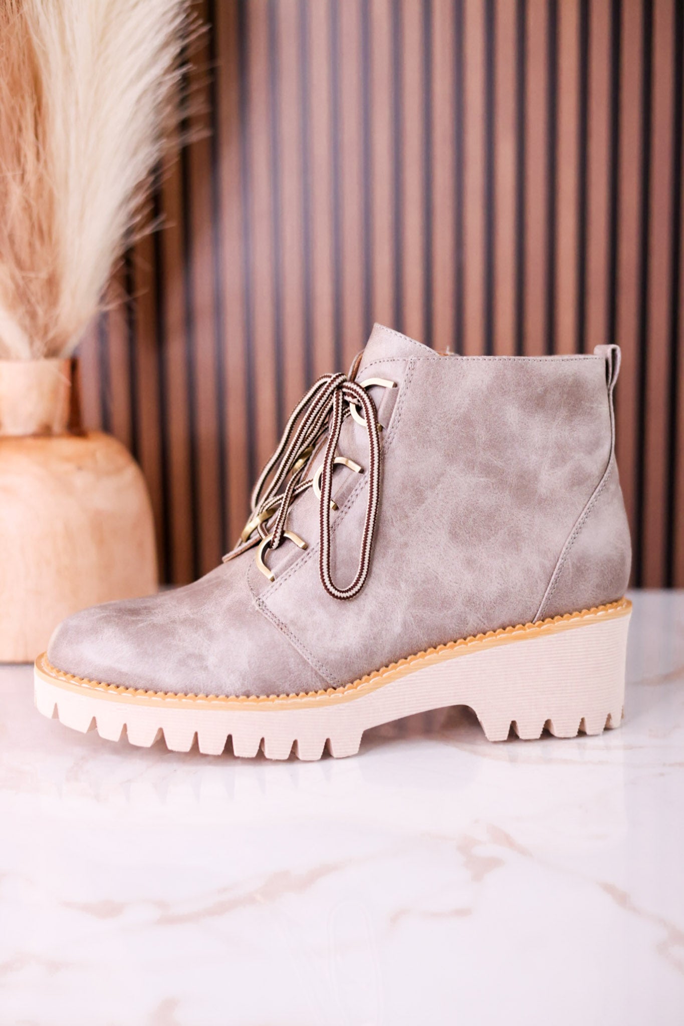 Trail Ride Light Grey Lace Up Boots